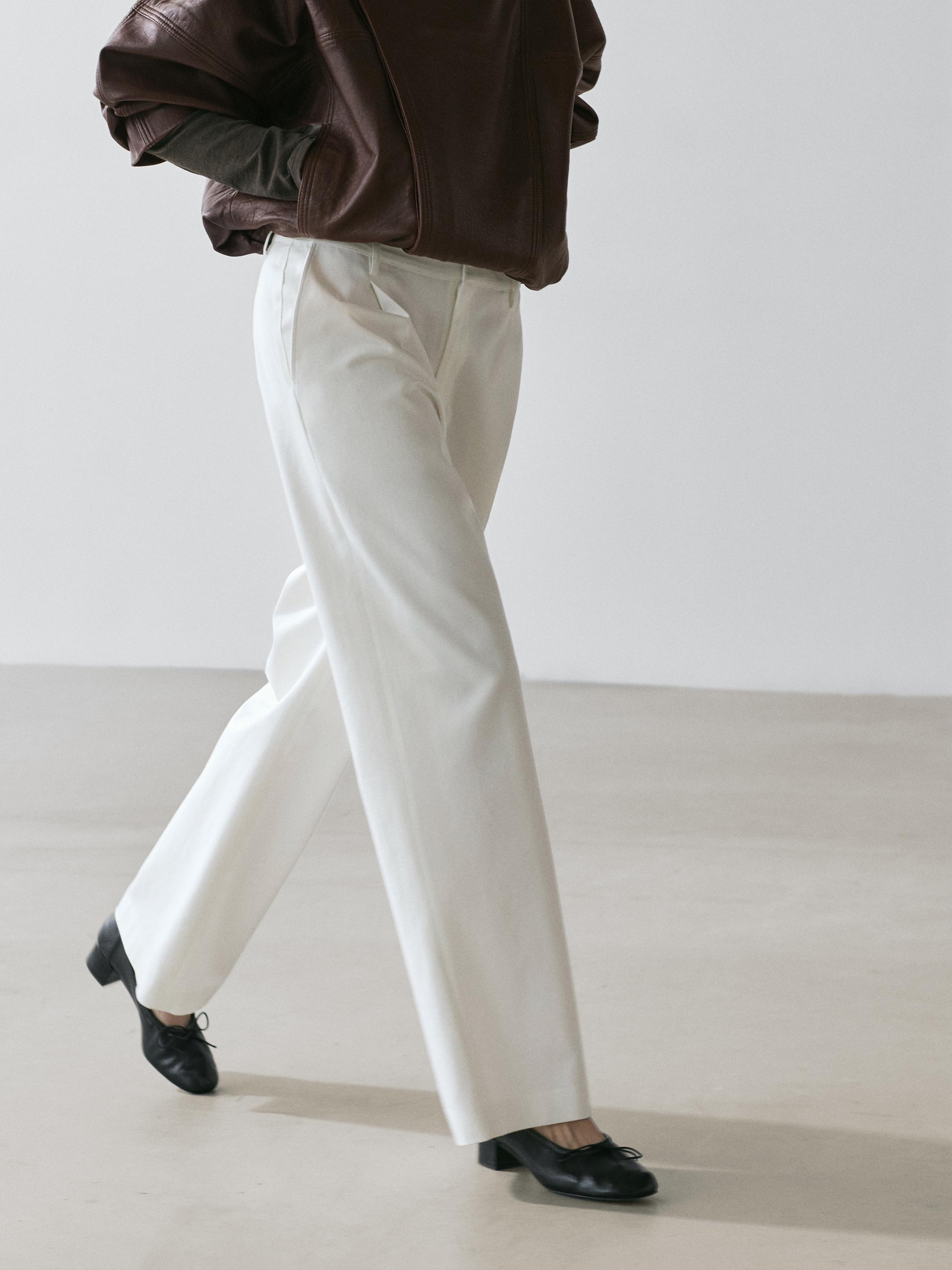Darted cotton trousers — WHITE