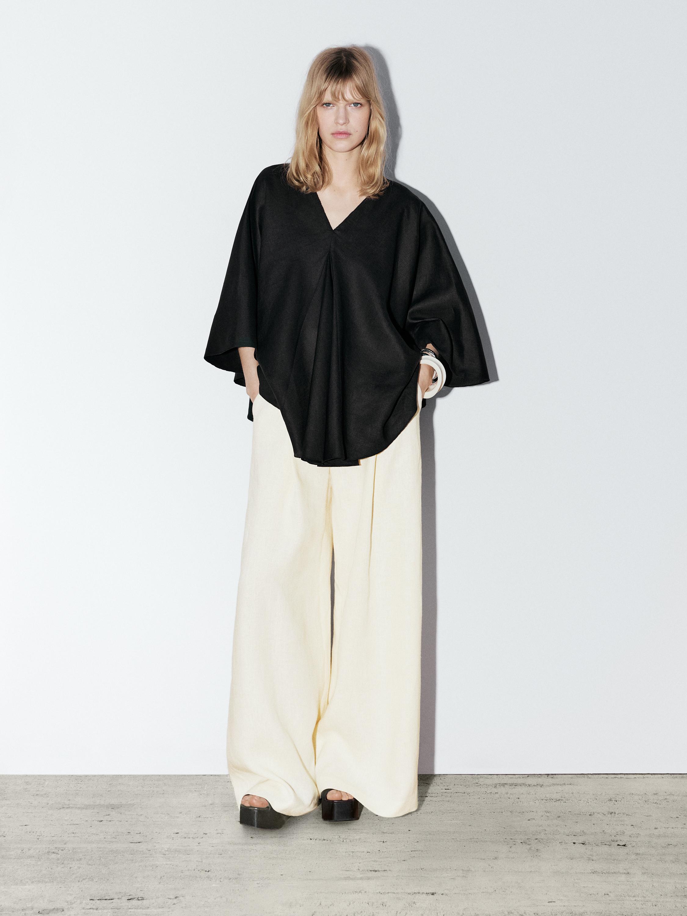 Luźna bluzka oversize w stylu peleryny ze 100% lnu − STUDIO