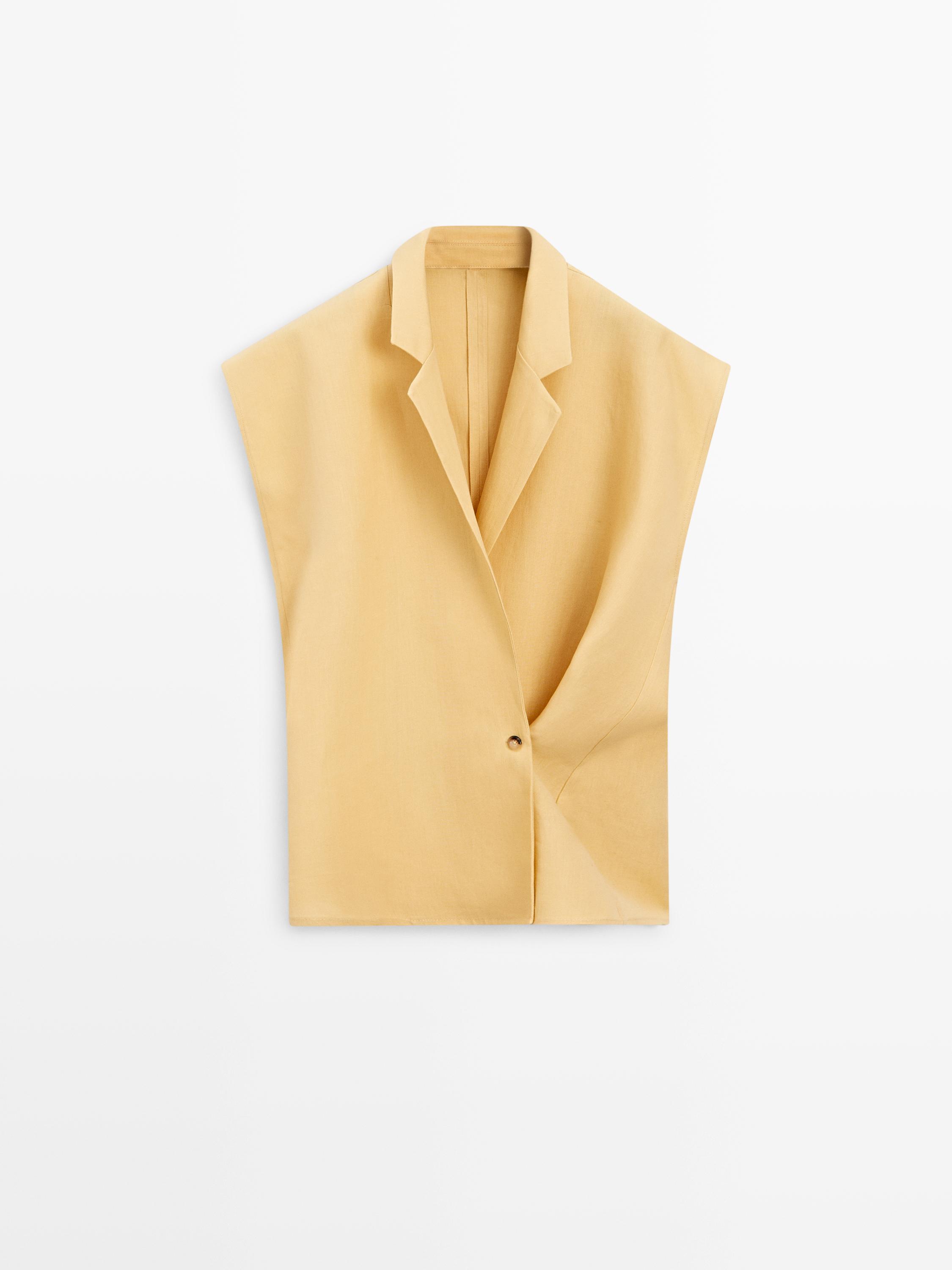 Linen double-breasted lapel vest — YELLOW
