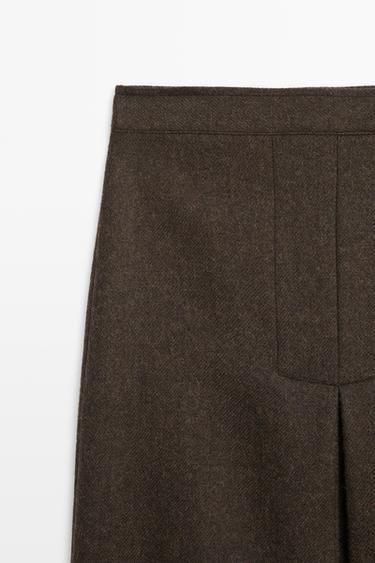 100% wool midi skirt with split detail — BROWN 4