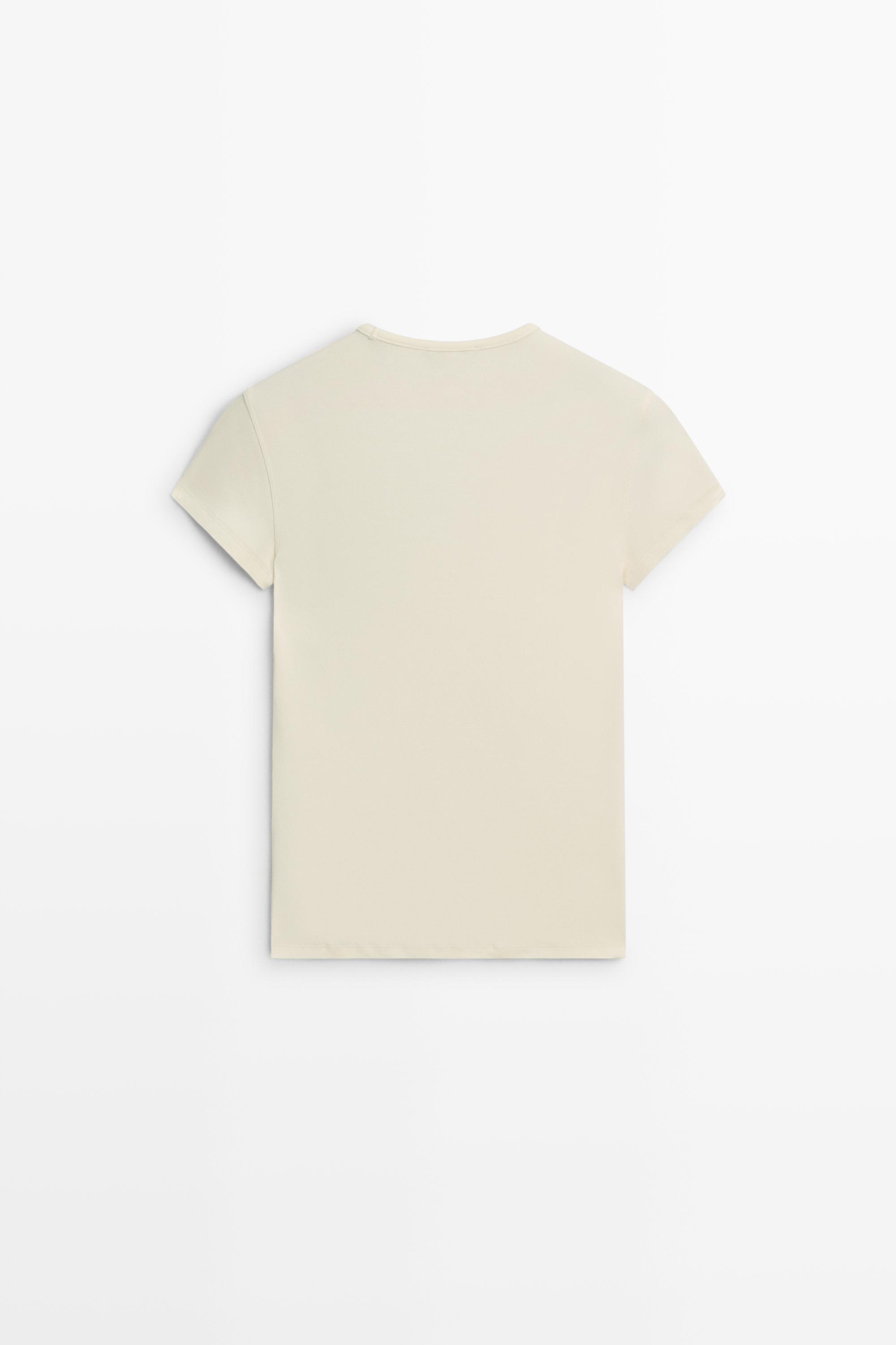 Short sleeve cotton blend T-shirt — CREAM