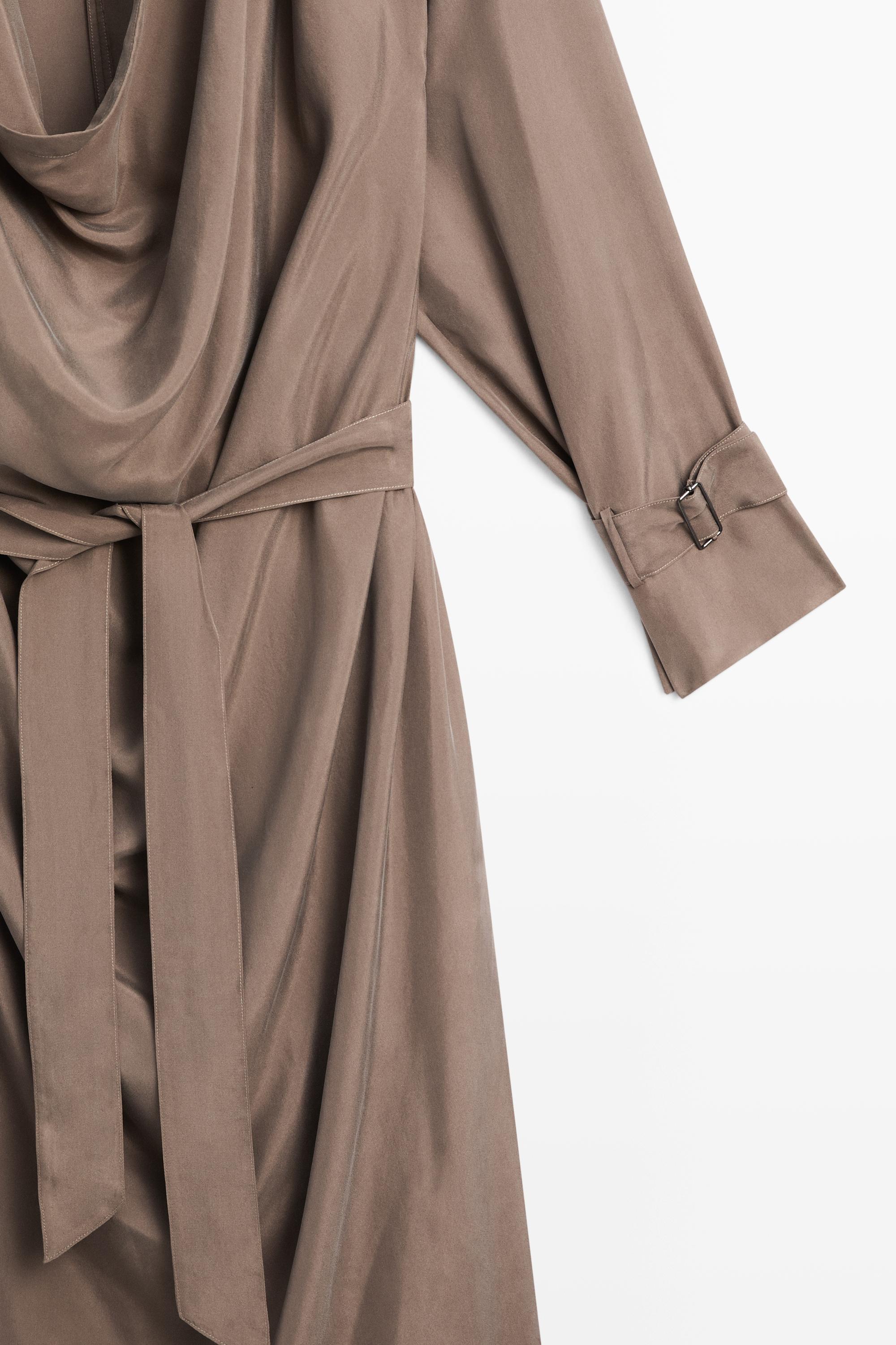 Draped neckline trench dress - STUDIO — BROWN
