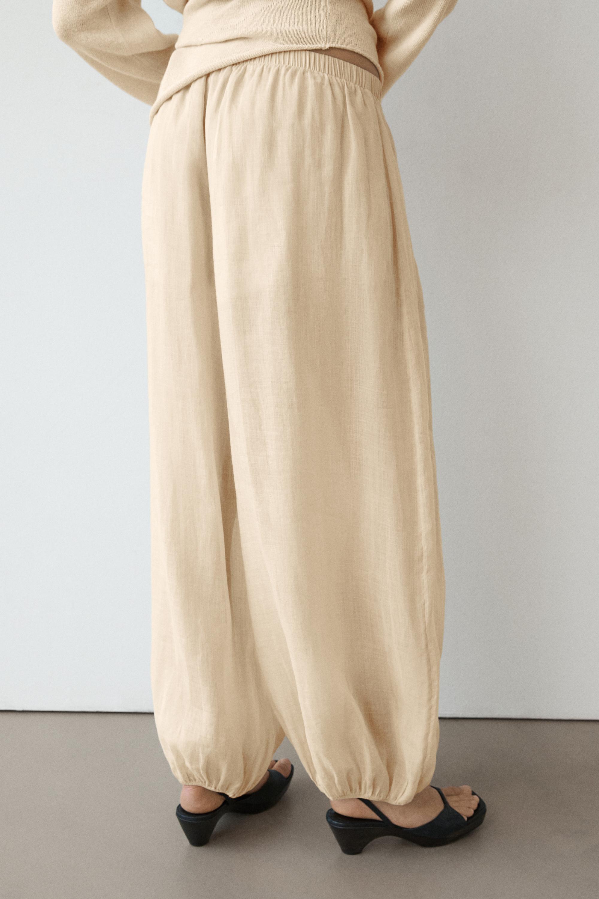 Flowing ramie sarouel trousers — BEIGE