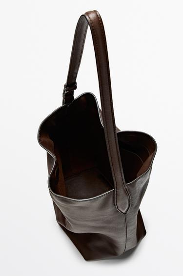 Medium nappa leather bucket bag — BROWN 4