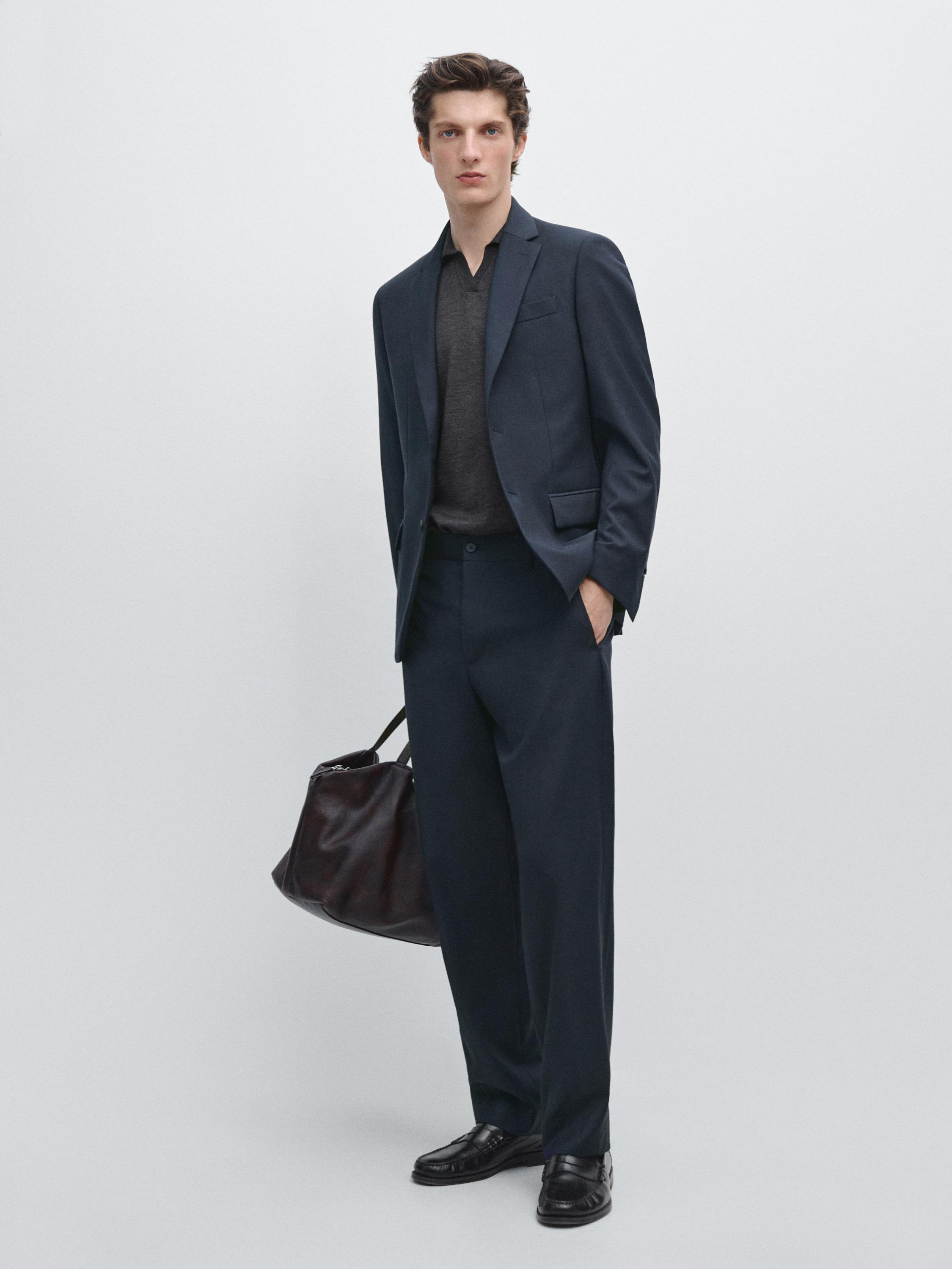 100% cool wool suit blazer — NAVY BLUE