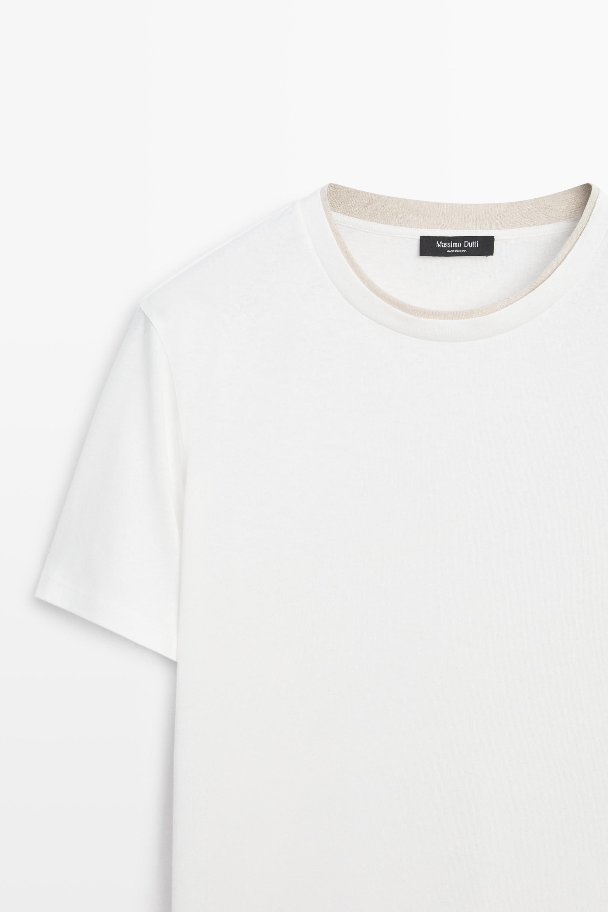 Linen and cotton double-collar T-shirt — Off white