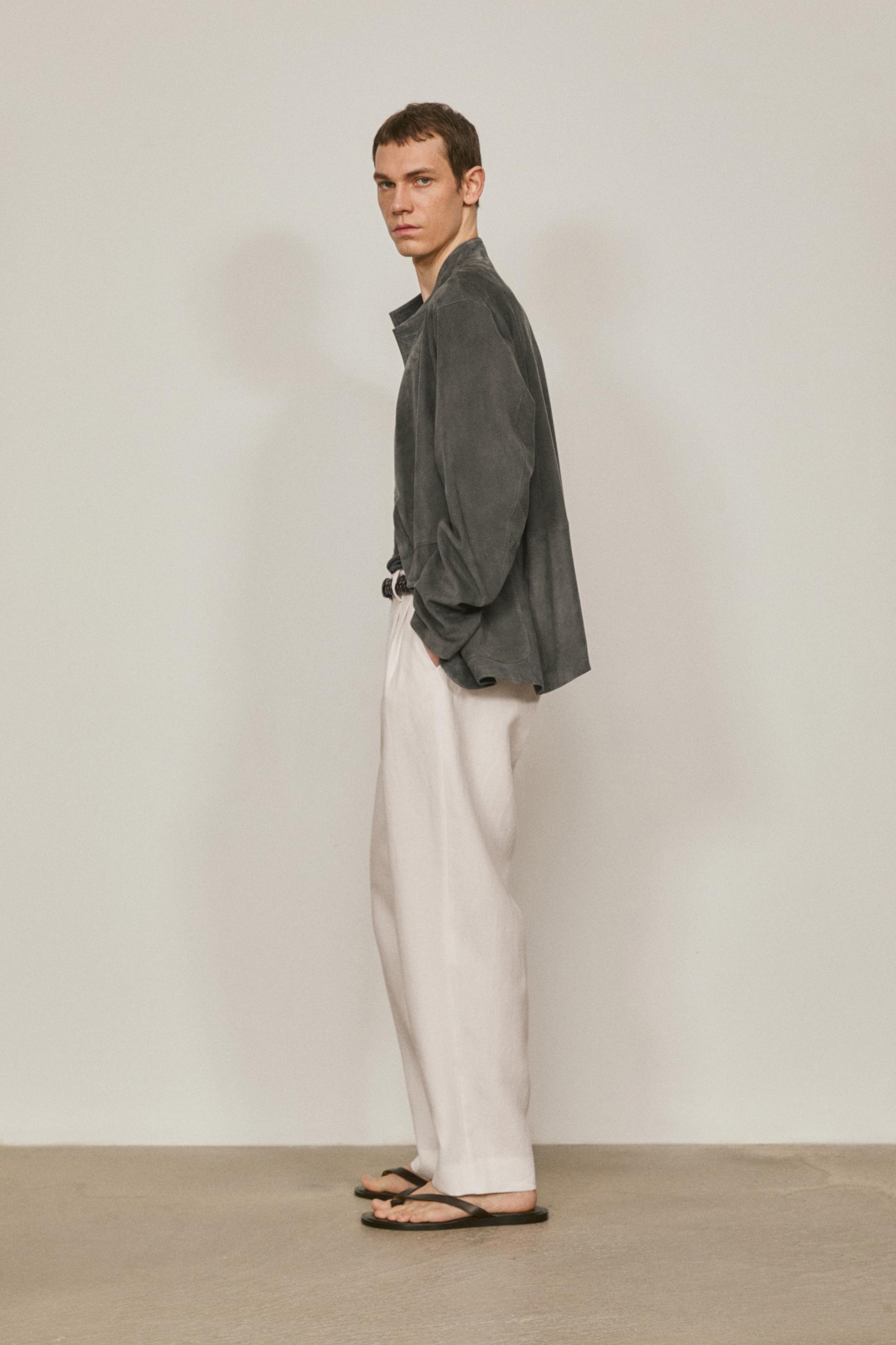 Suede leather overshirt with stand collar - LIMITED EDITION — ANTHRACITE GREY