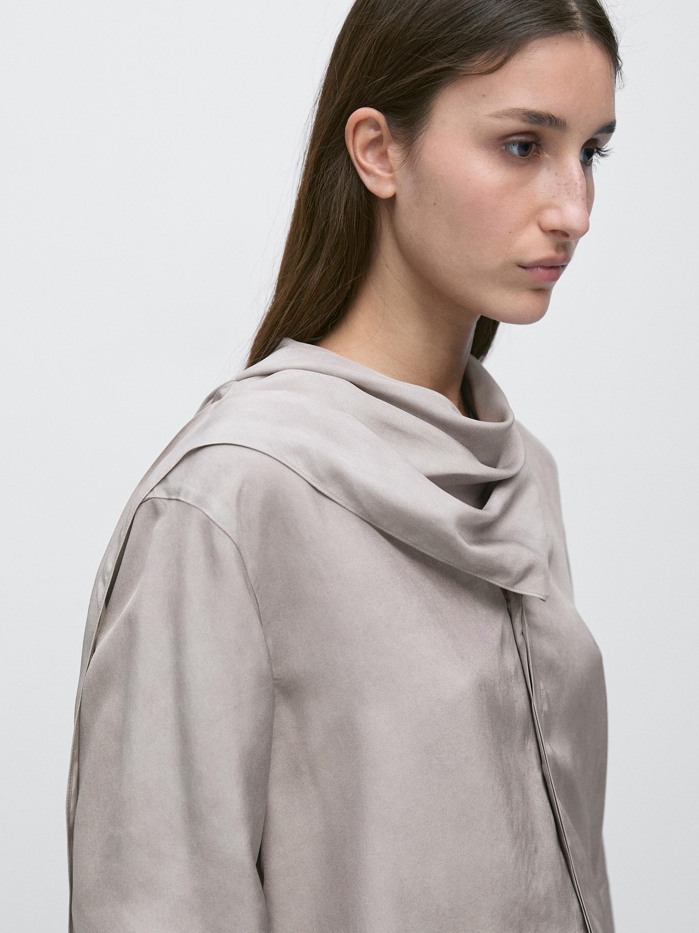 Flowing shirt with scarf detail — GREY