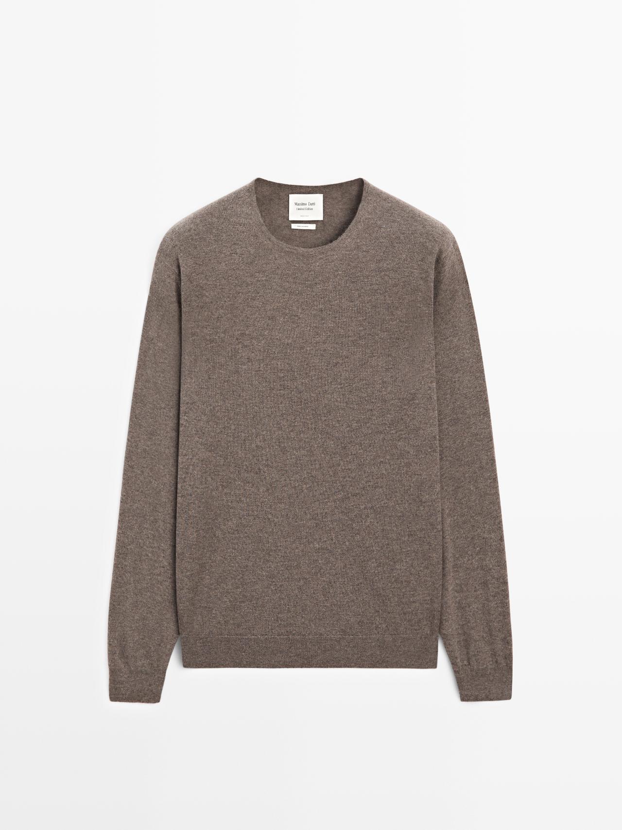 Massimo Dutti - Herre - Strikket Trøje I 100 % Kashmir Med Rund Hals – Limited - Mink - S