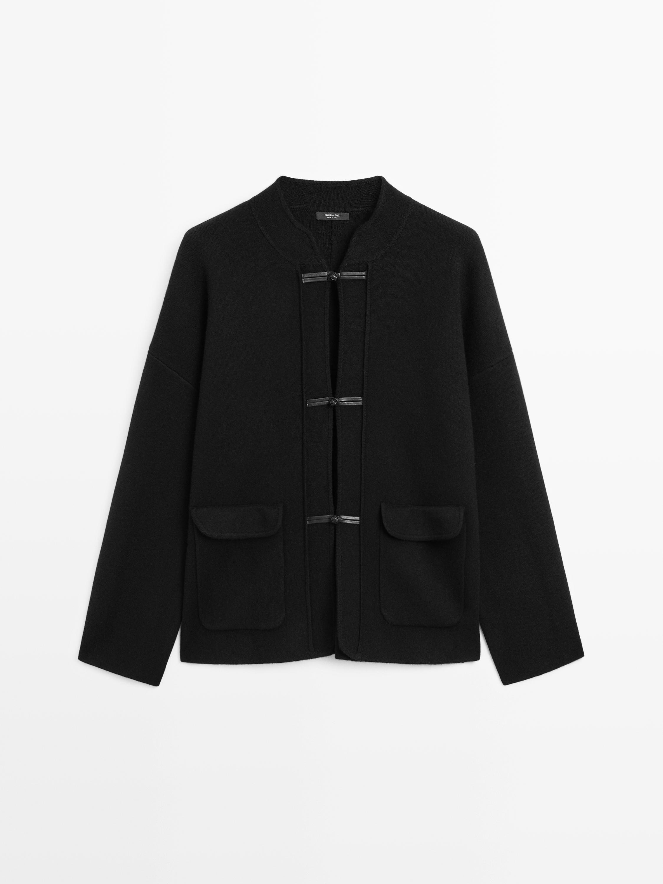 Wool blend cardigan with stand collar