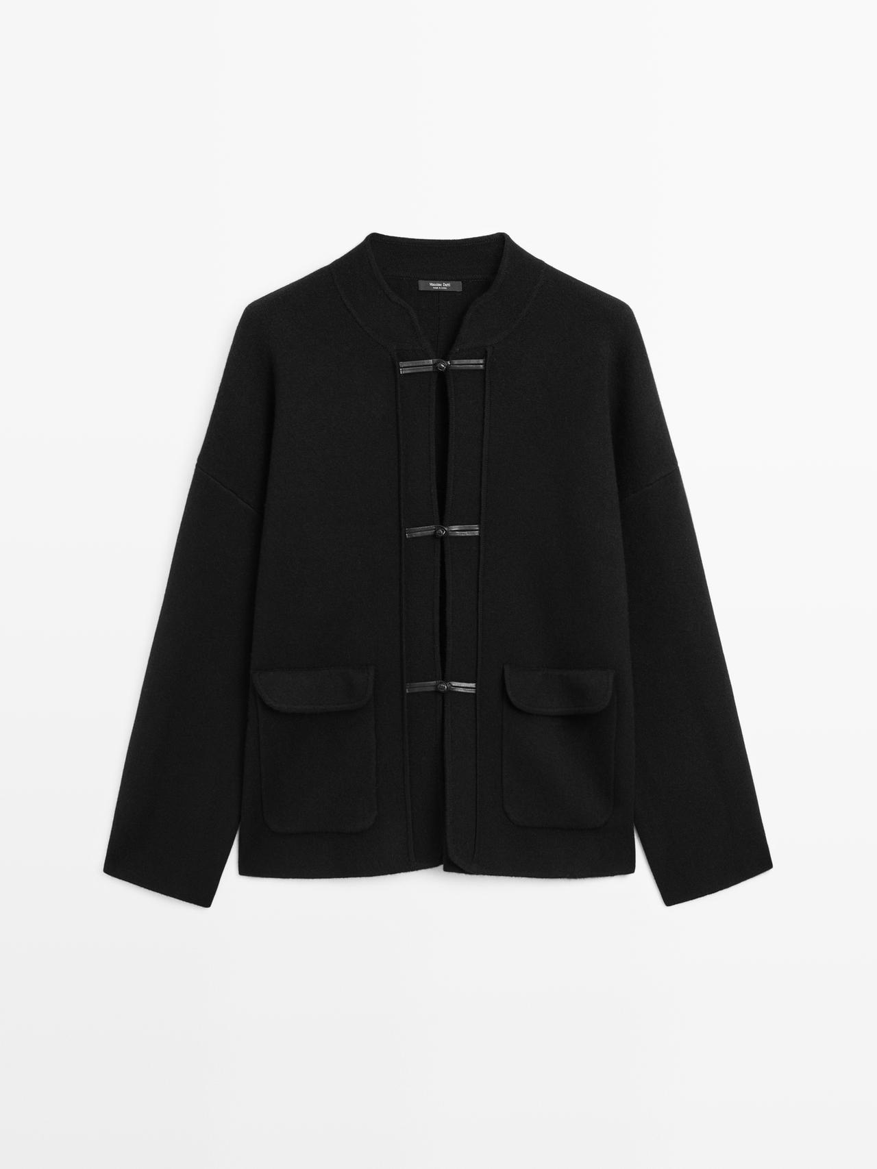 Massimo Dutti - Dame - Cardigan I Uldblanding Med Ståkrave - Sort - S