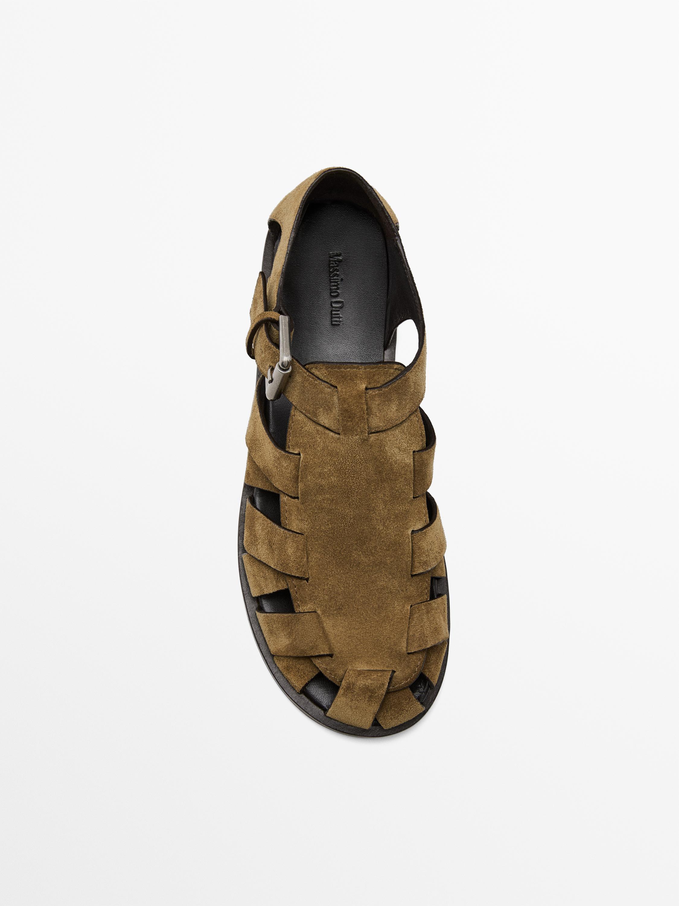Split leather cage sandals