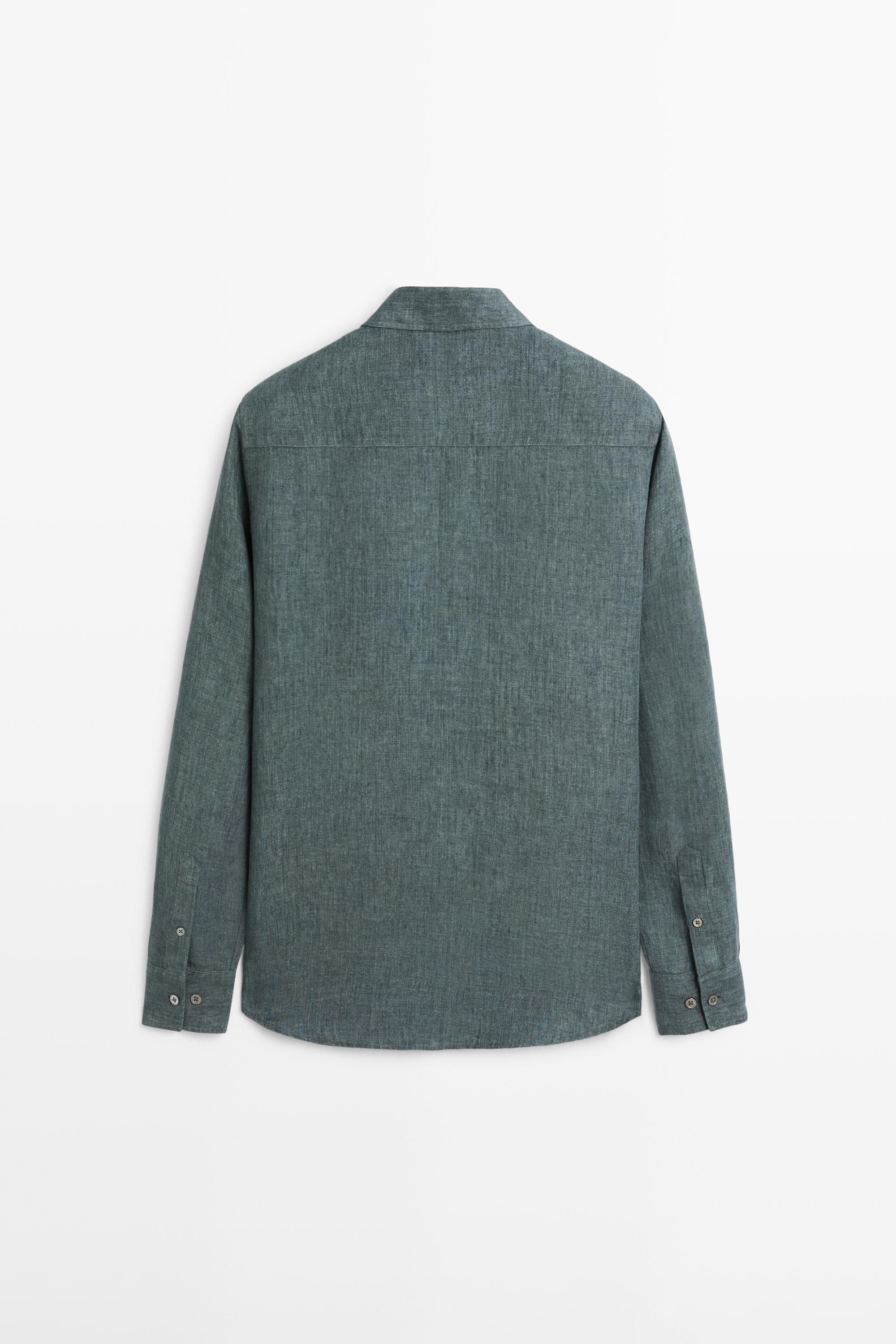 Regular fit linen shirt with placket — DARK BLUE