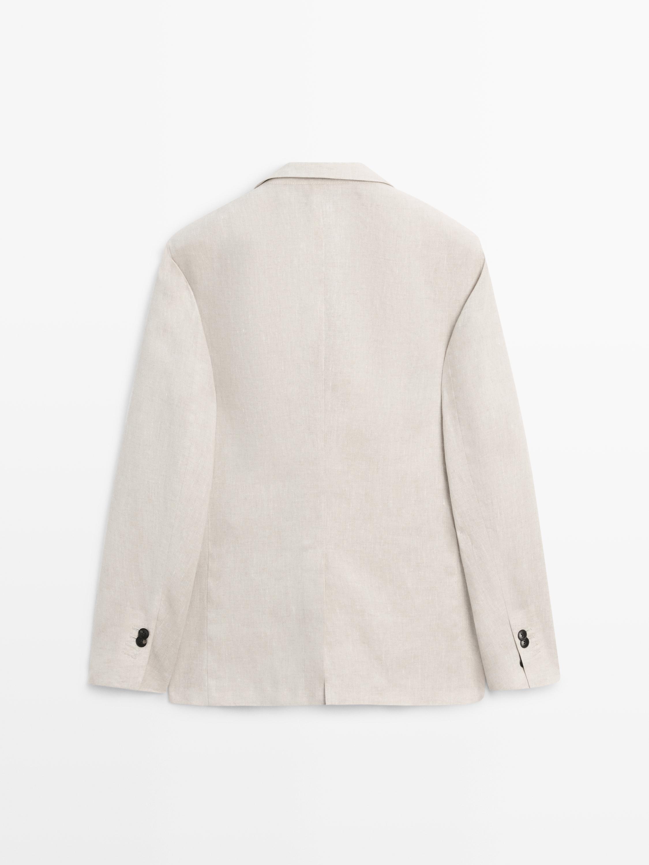 100% linen suit blazer with pocket details — CREAM