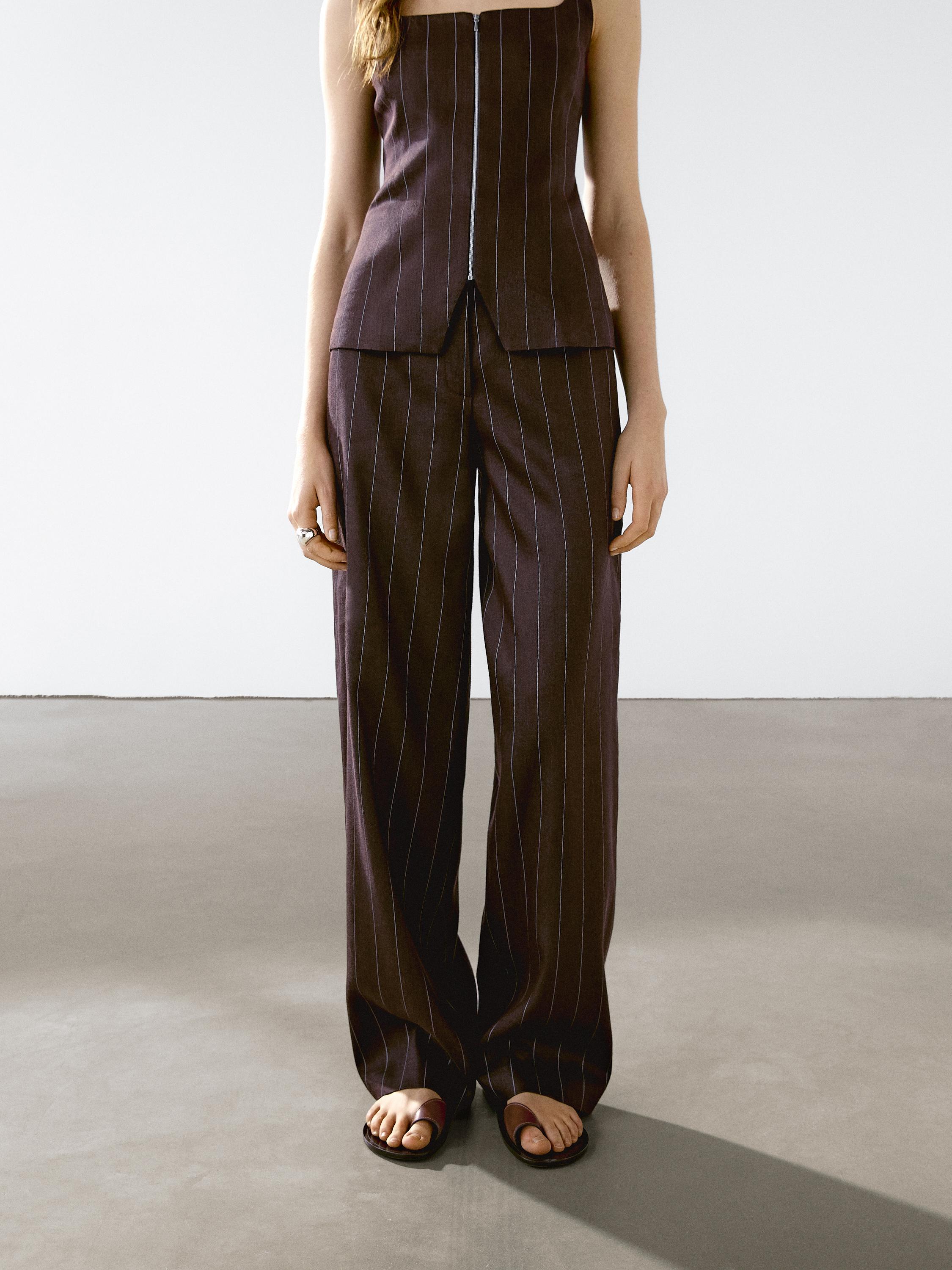 Striped straight-leg trousers