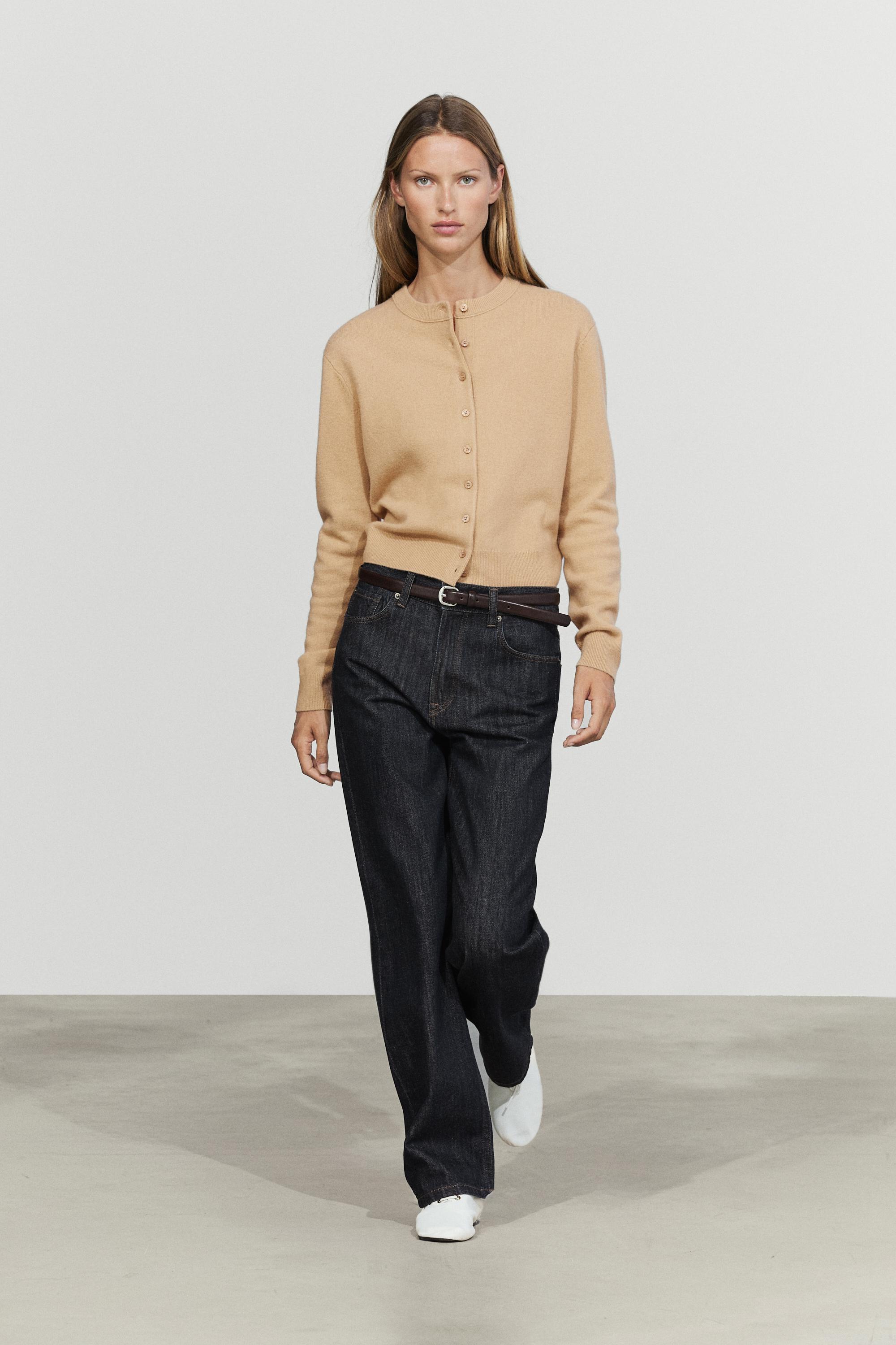 Button-detail knit cardigan — CAMEL