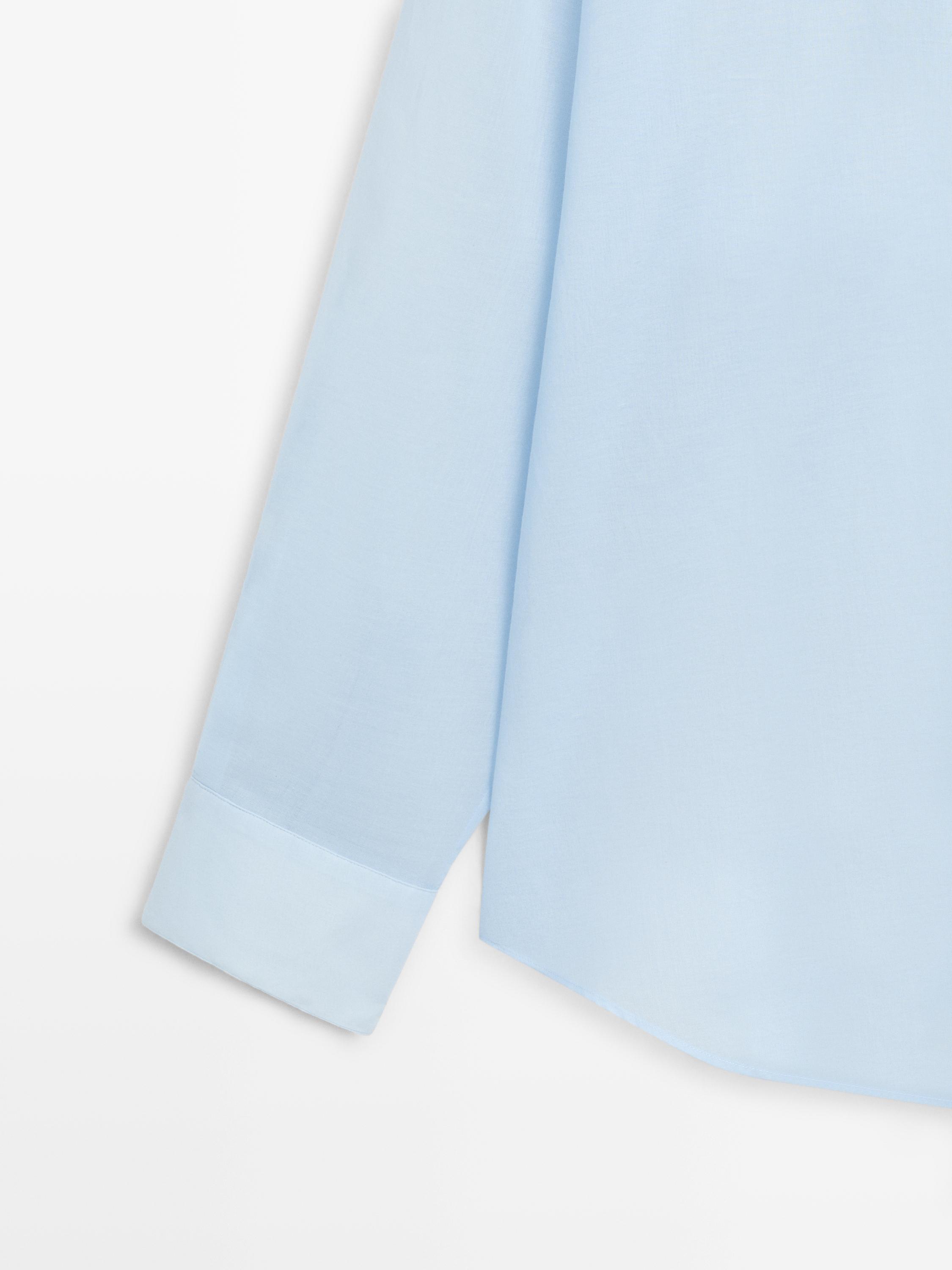 Flowing 100% cotton shirt with collar detail — SKY BLUE