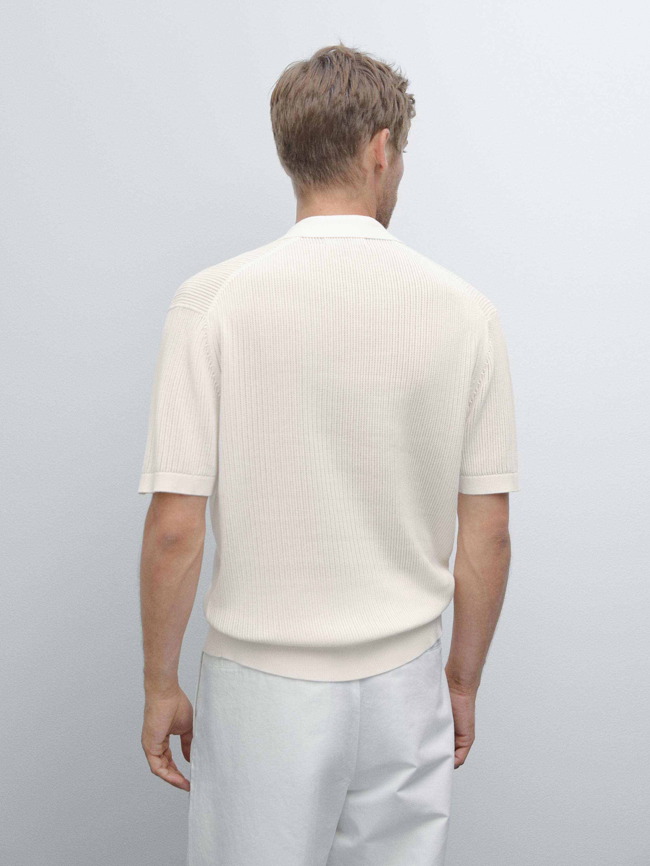 Cutwork V-neck polo shirt