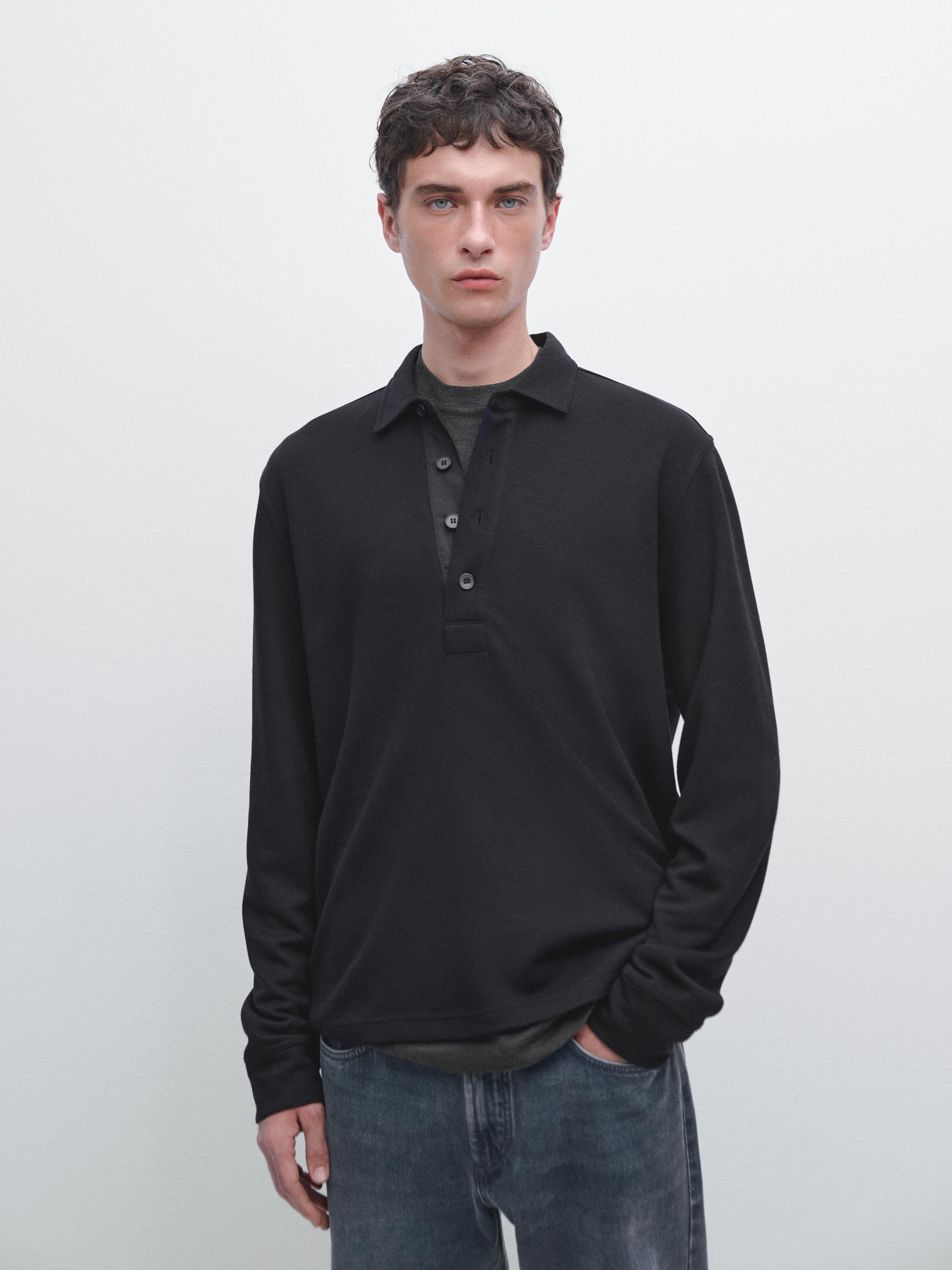 Textured long sleeve polo shirt