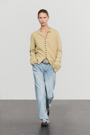 Wool-blend knit cardigan with buttons — OLIVE 1