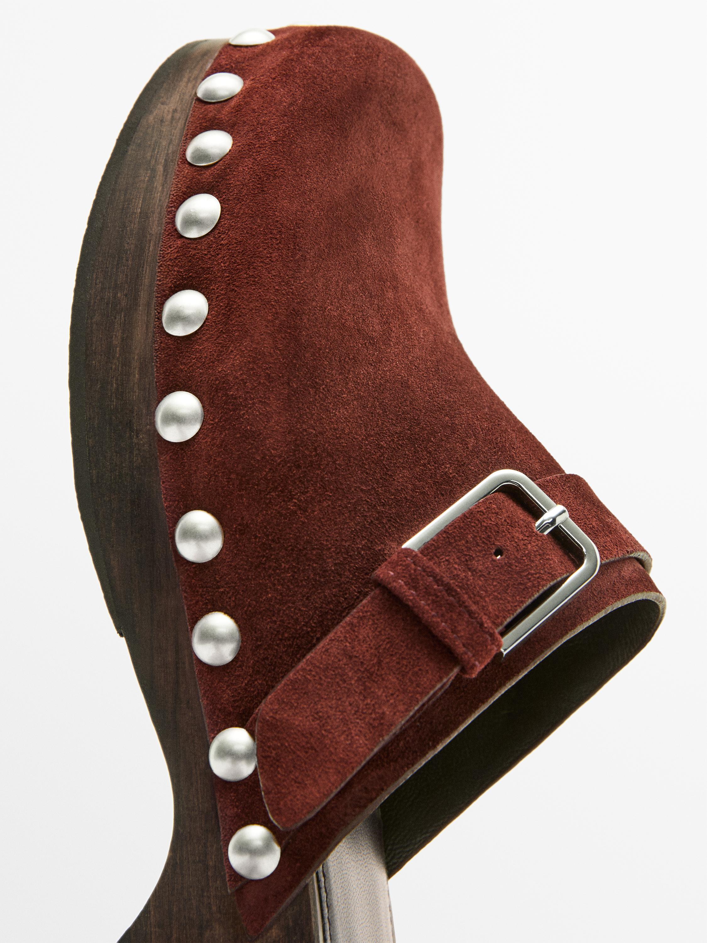 Leather clogs with buckle — TERRA-COTTA
