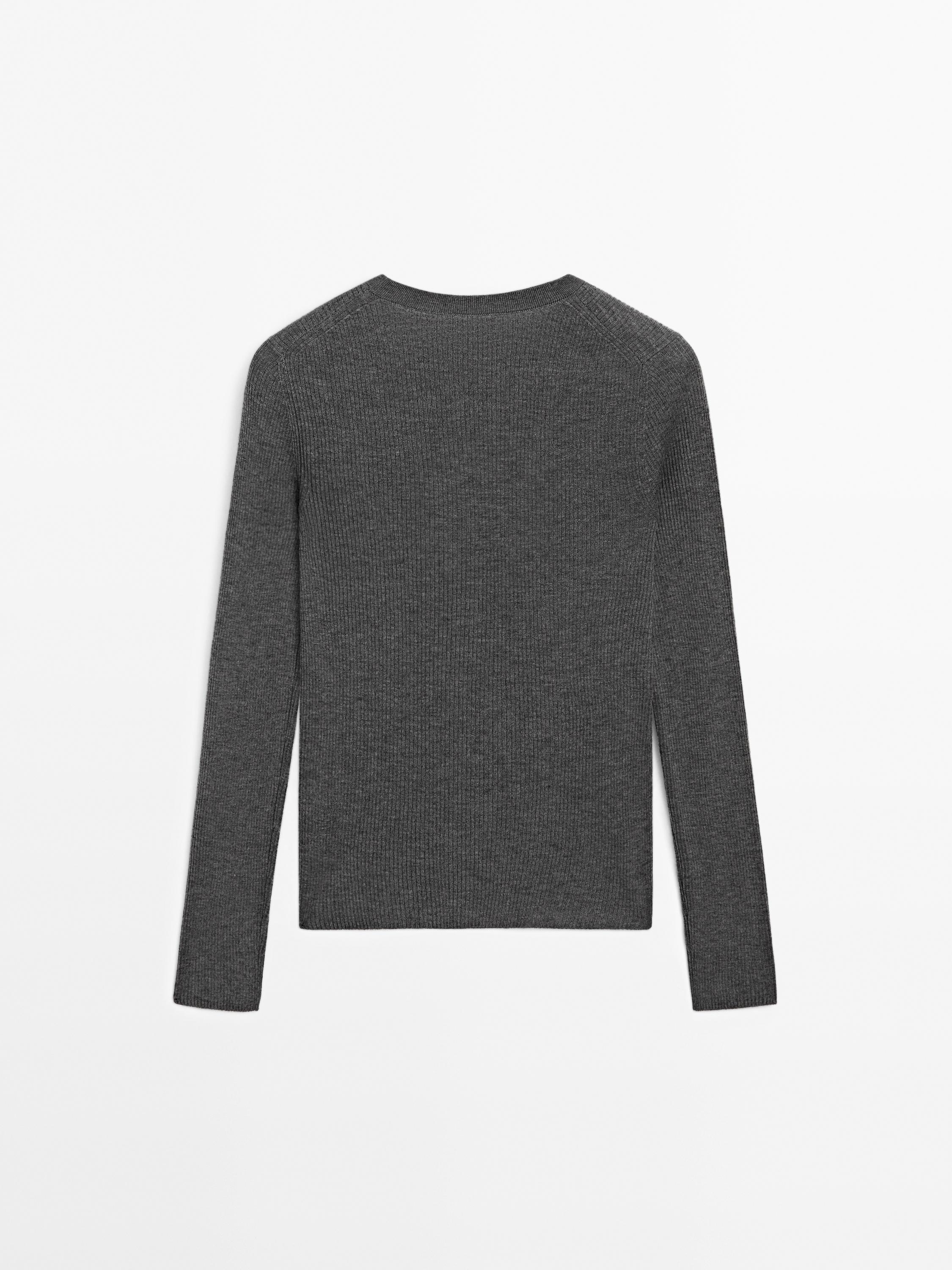 Ribbed knit wool blend sweater