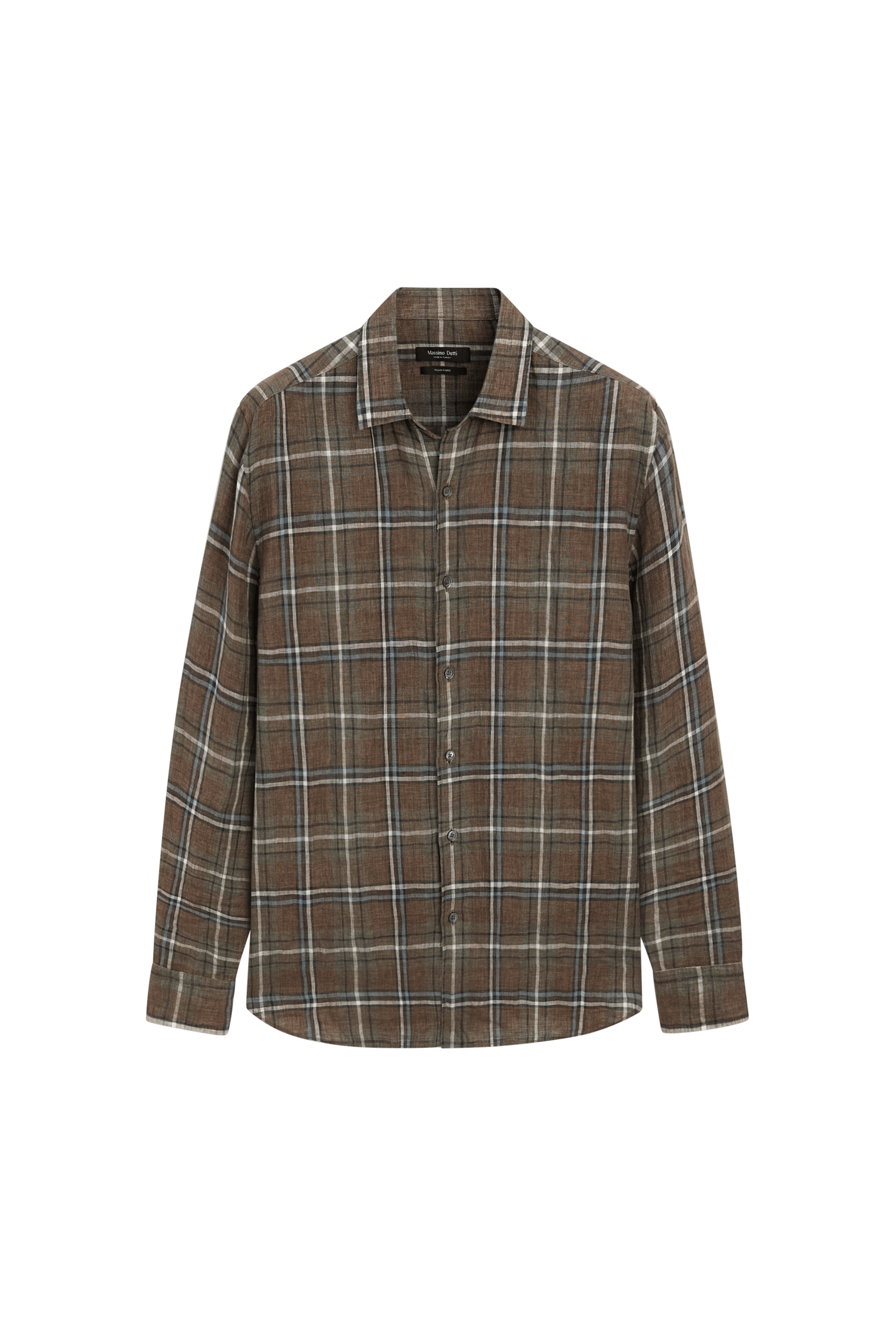 Massimo Dutti %100 keten regular fit kareli gömlek görsel 3