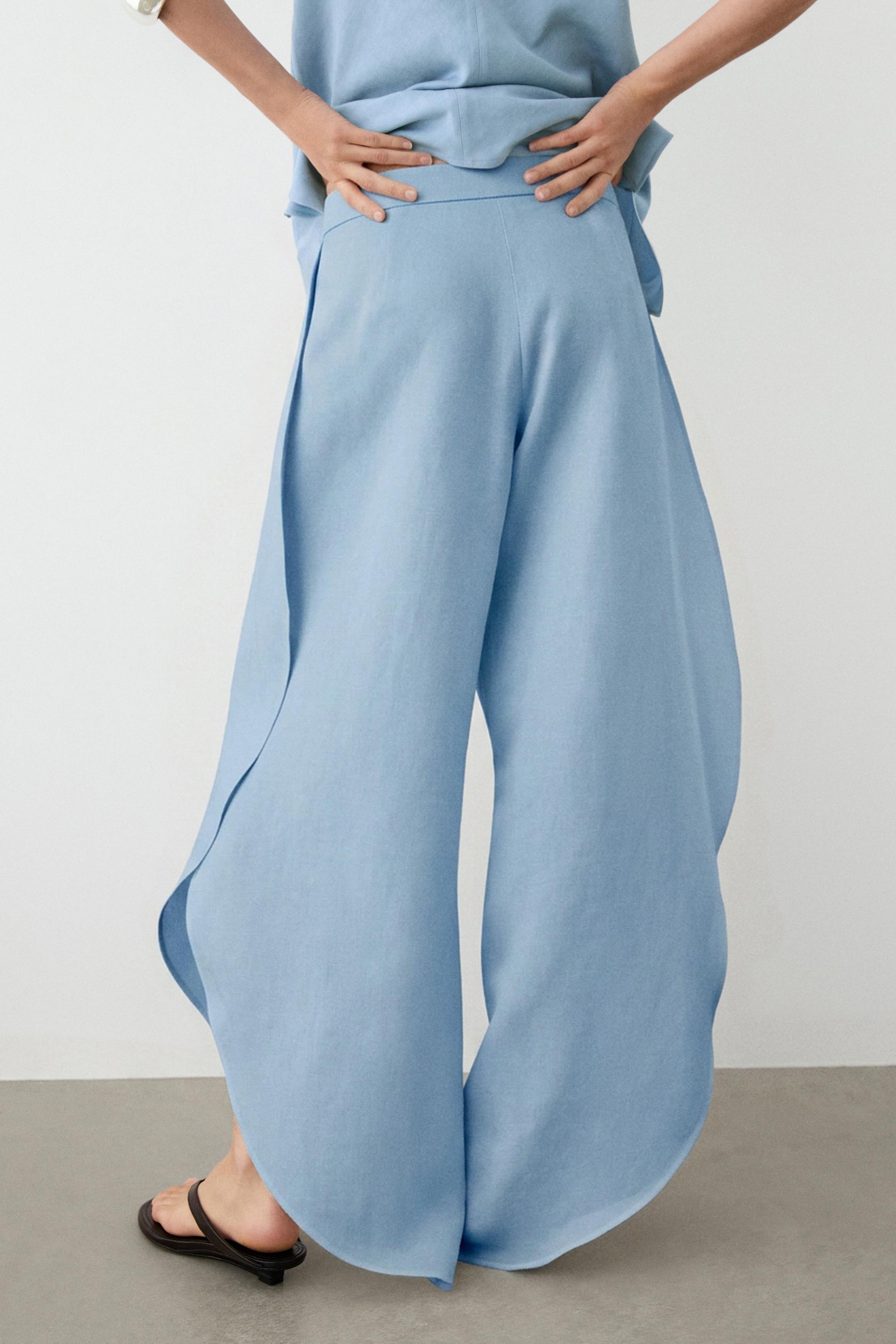 Voluminous flowing linen blend pants — SKY BLUE