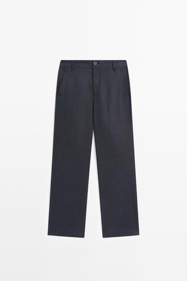 Kick flare cropped linen trousers — NAVY BLUE 2