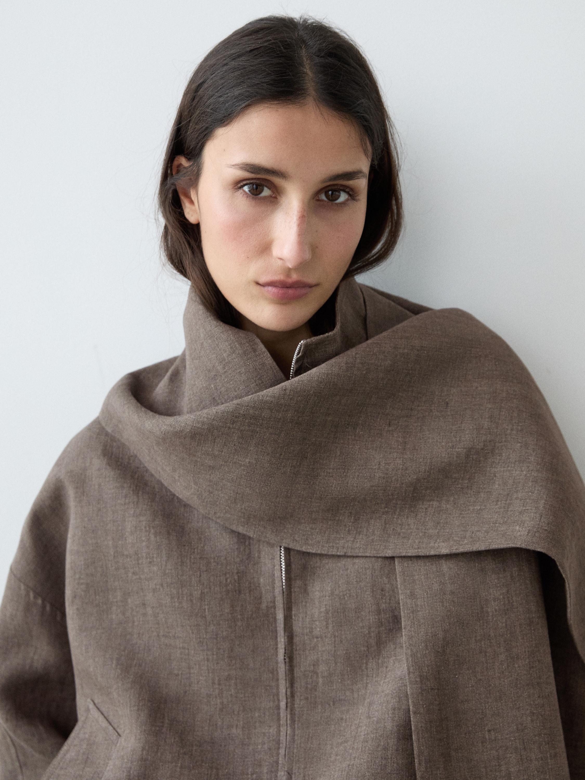 Linen melange bomber jacket with scarf — CAREY