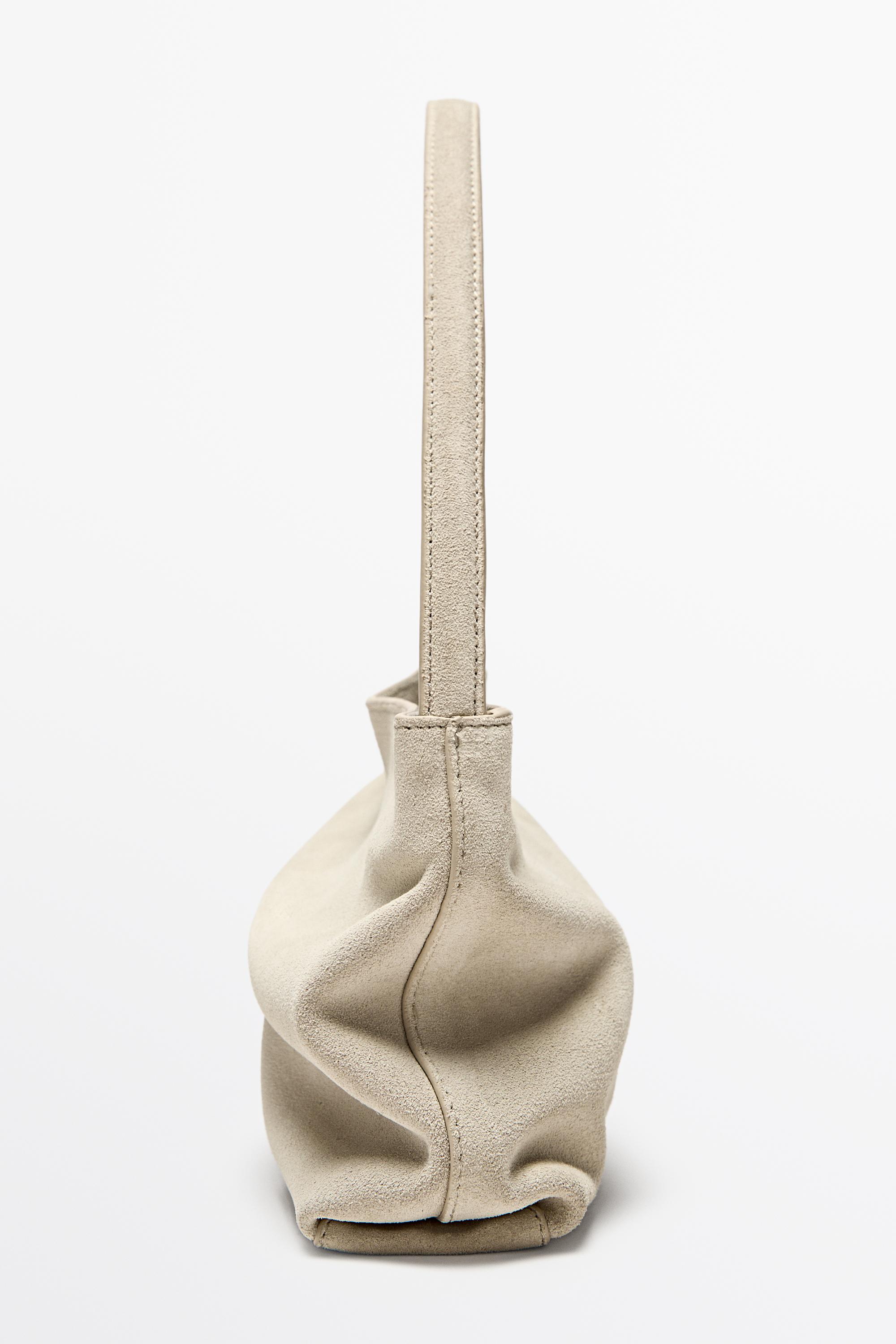 Split suede leather shoulder bag — Ecru