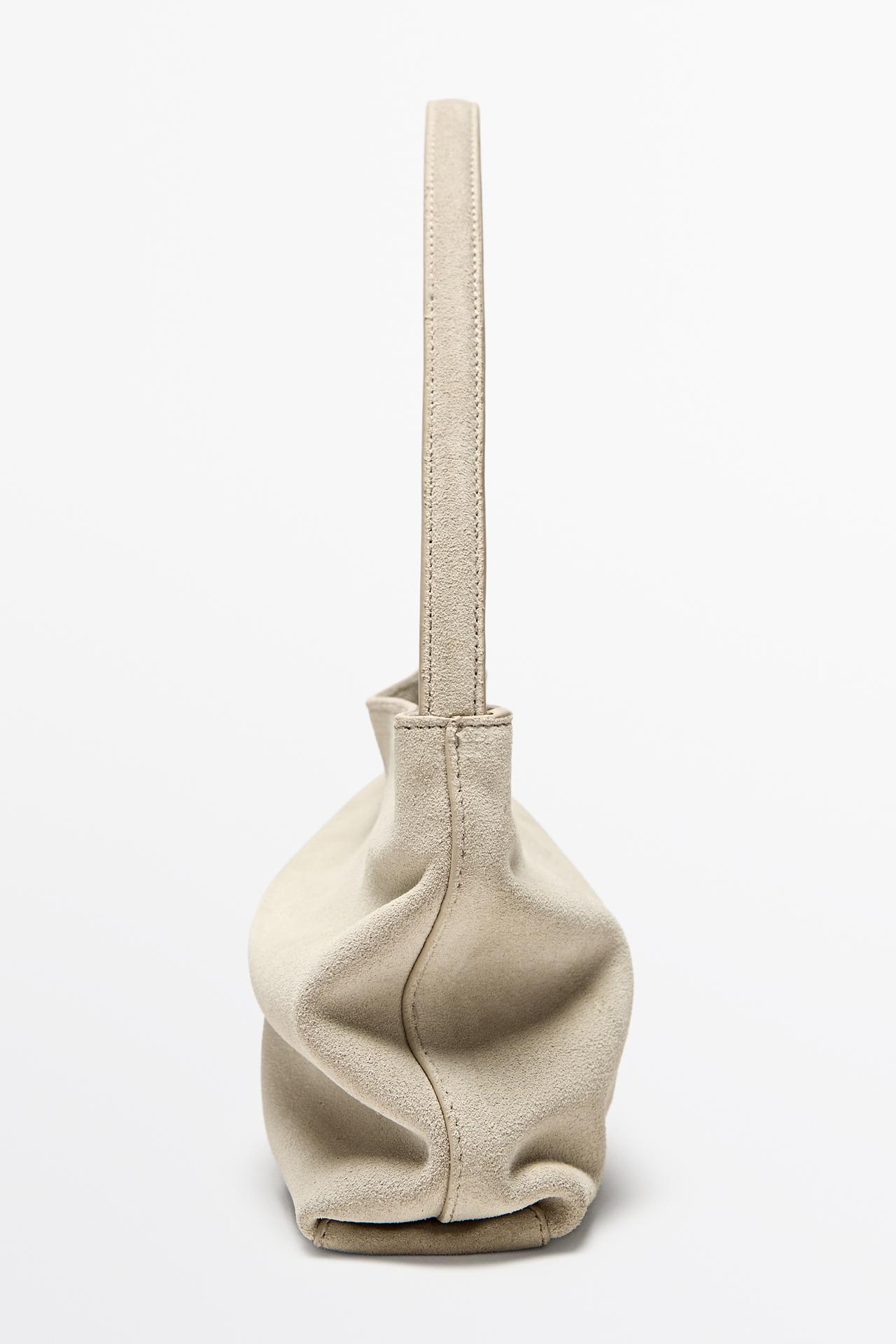 Split suede leather shoulder bag — Ecru