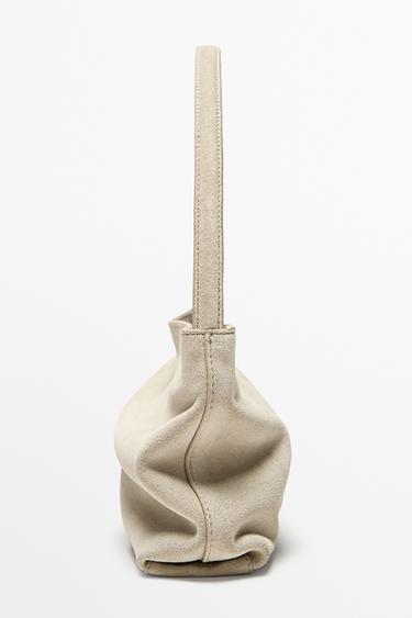 Split suede leather shoulder bag — Ecru 4