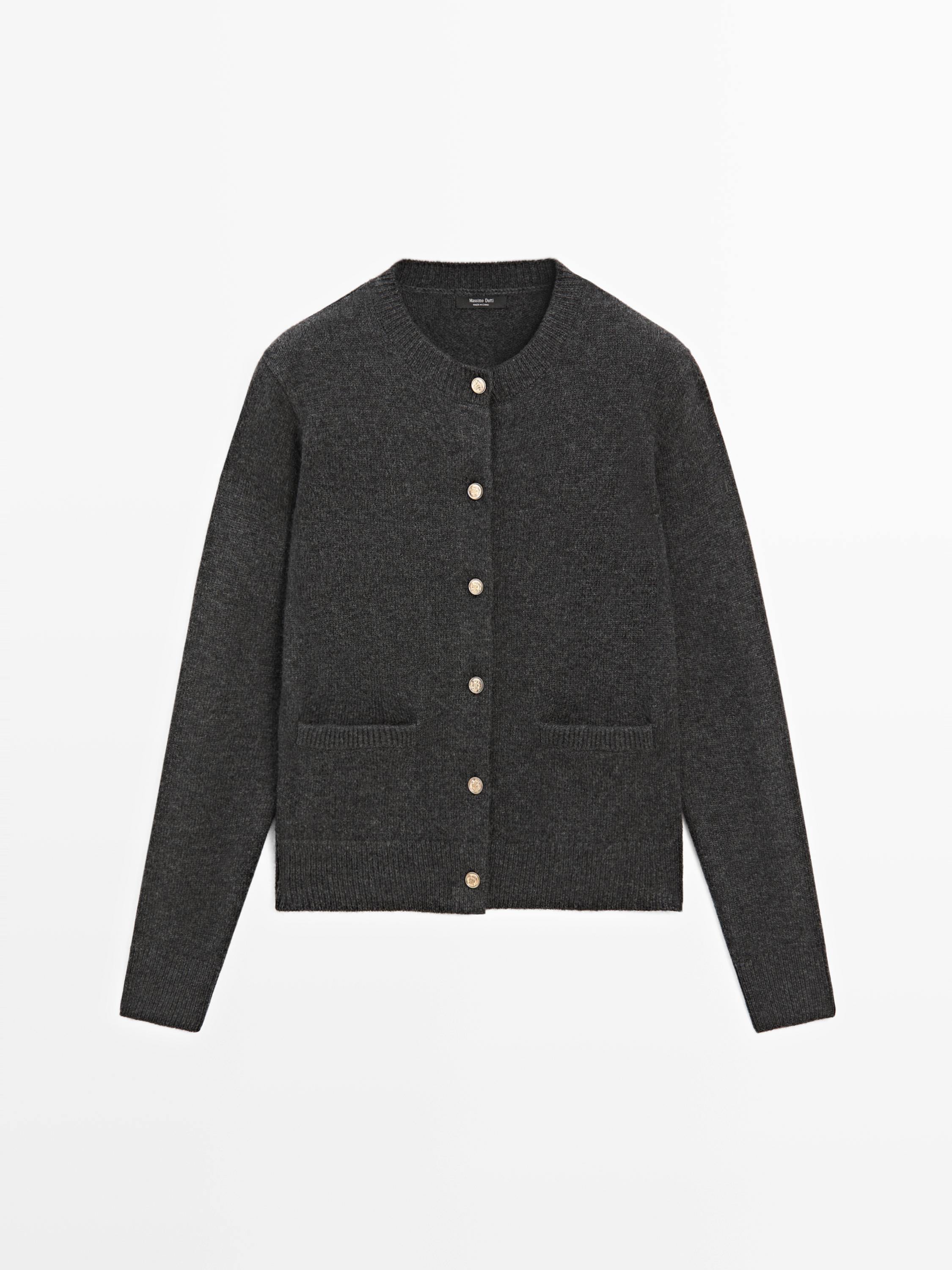 Knit cardigan with gold buttons · Anthracite Grey, Maroon, Beige