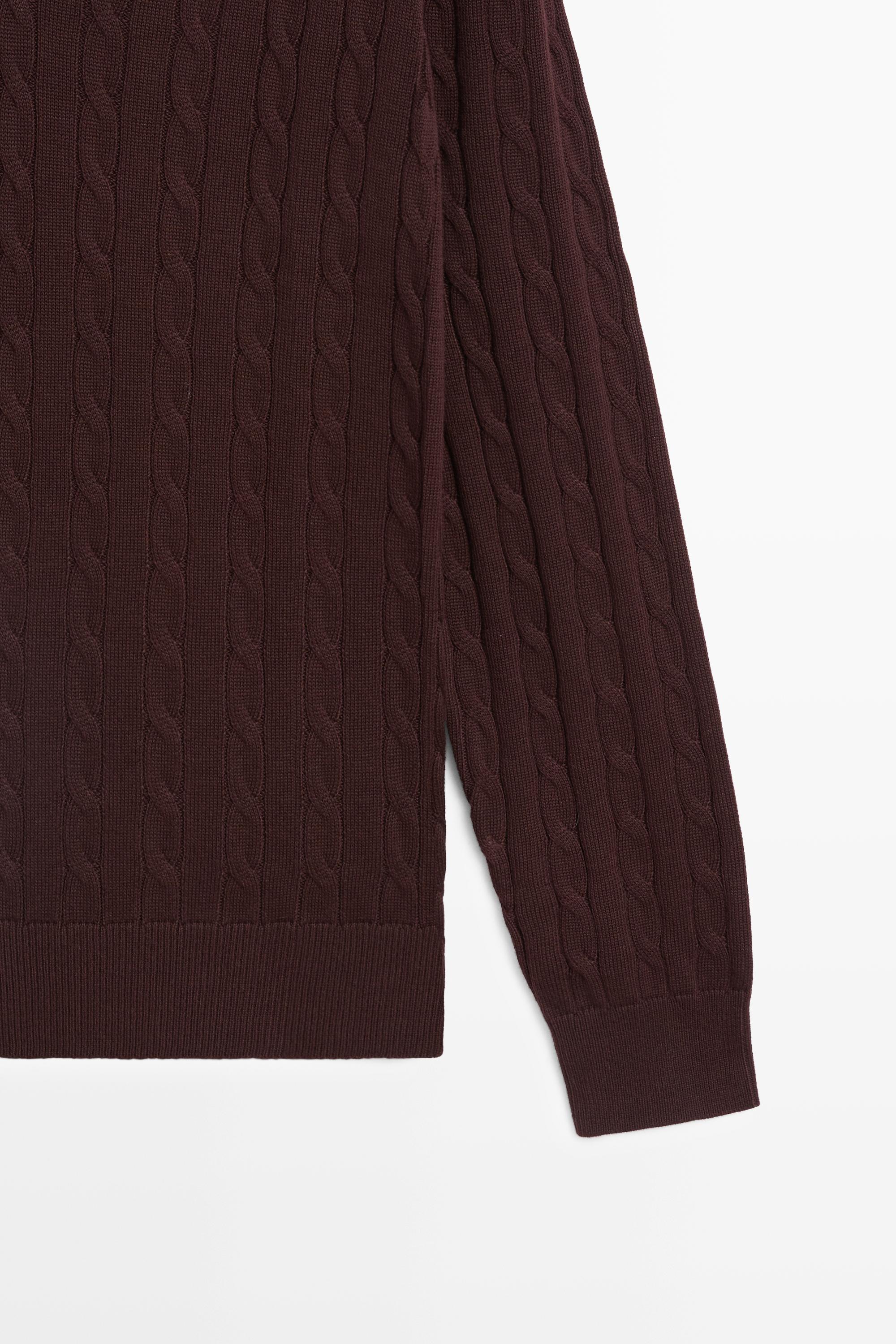 100% Cotton Cable-Knit Polo Sweater — BURGUNDY