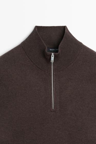 Mock neck knit sweater with zip — Chocolate 9