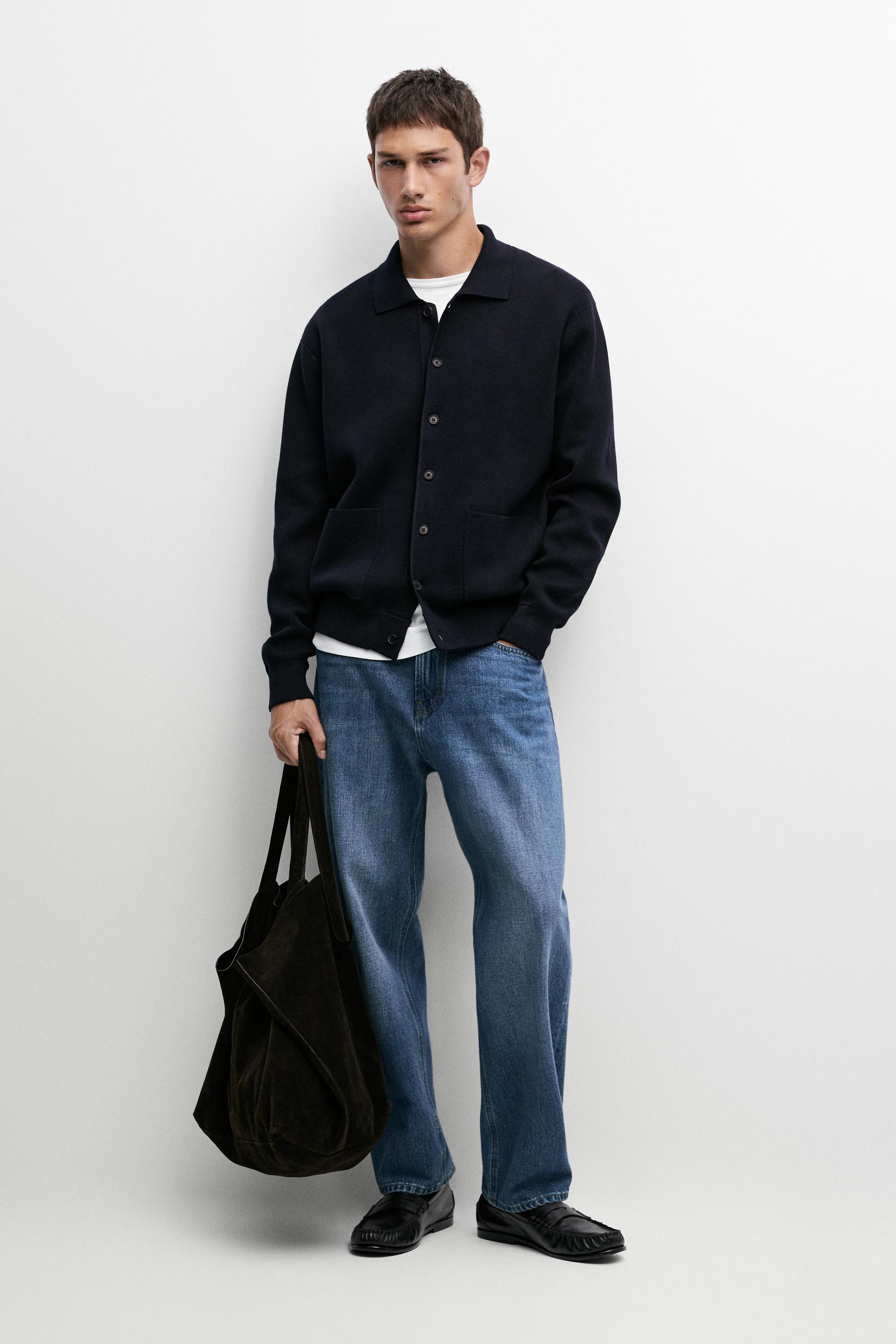 Strick-Cardigan aus 100 % Baumwolle mit Polo-Kragen