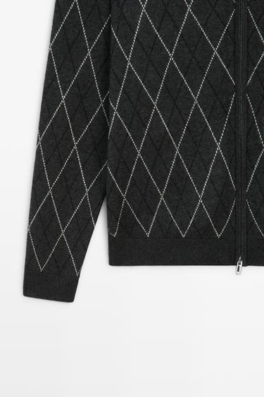 Wool blend argyle knit cardigan — CHARCOAL 7