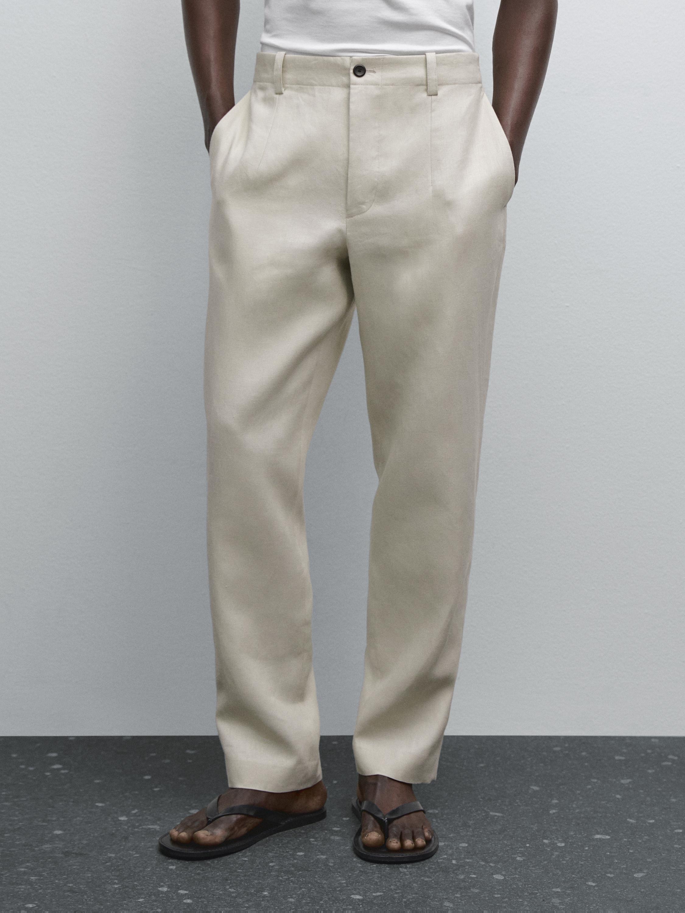 100% linen trousers · Light Beige · Dressy Massimo Dutti
