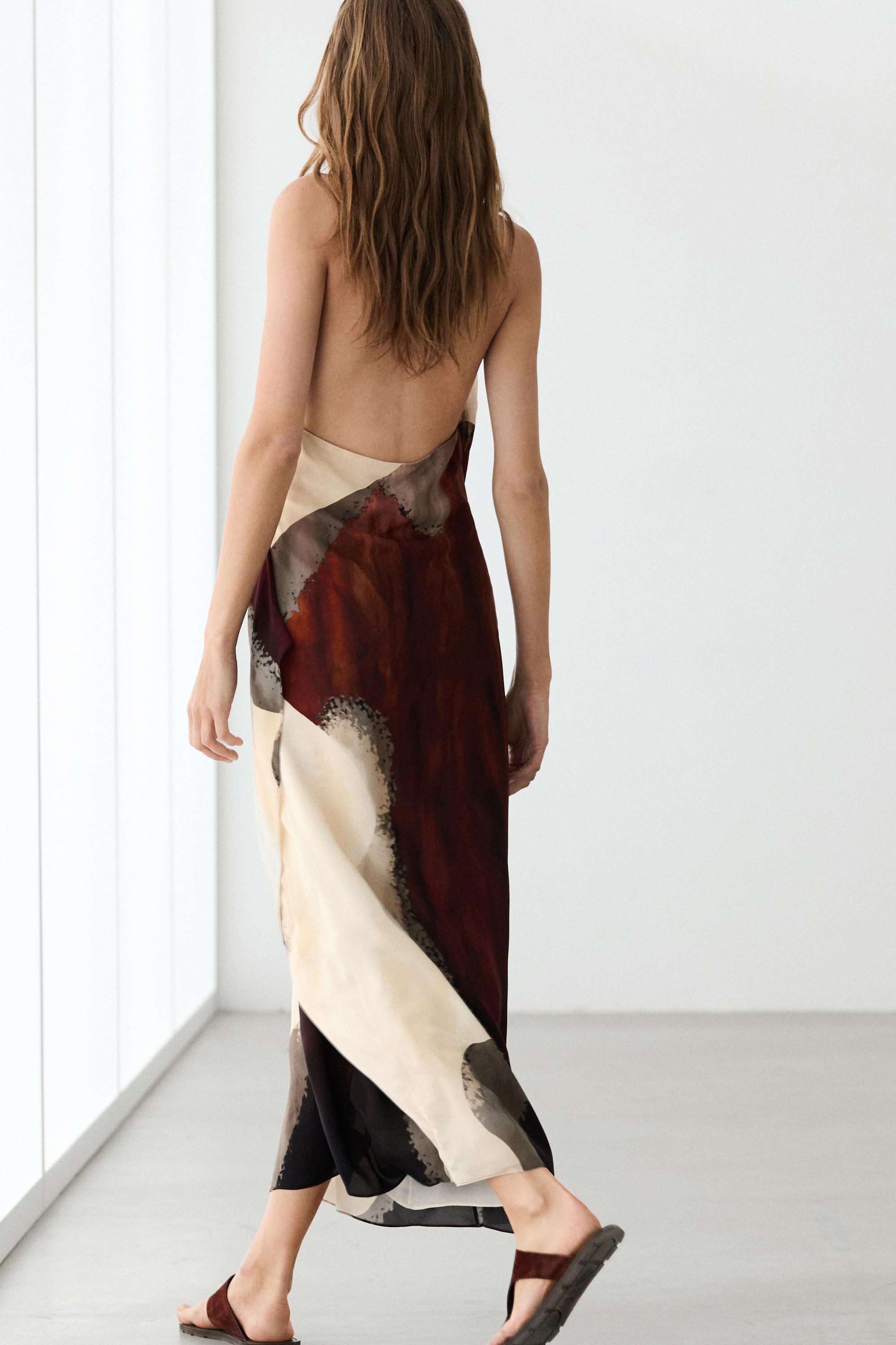 Long flowing halter neck dress  White  Dress | Massimo Dutti