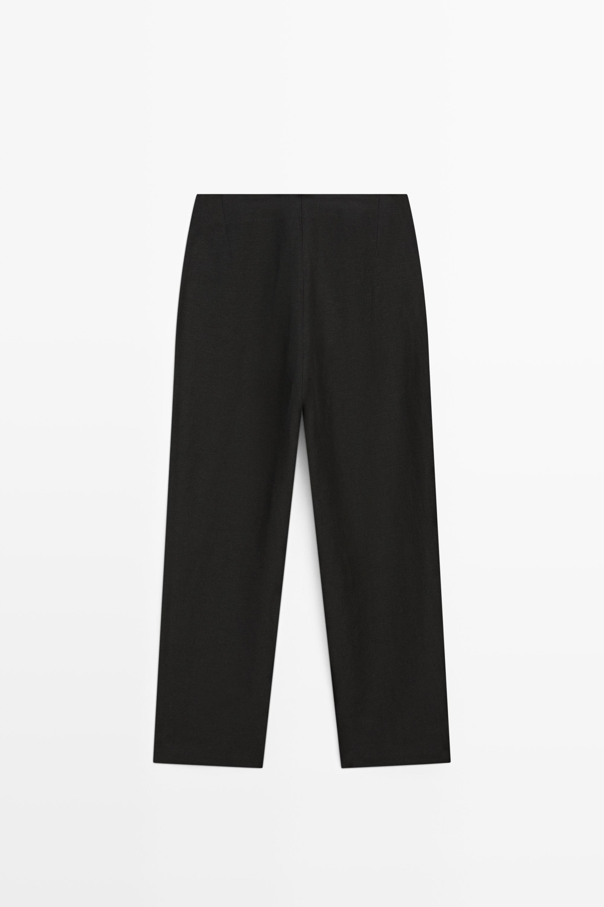 Flowing straight-leg linen trousers — BLACK