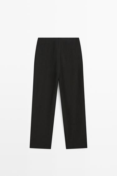 Flowing straight-leg linen trousers — BLACK 6