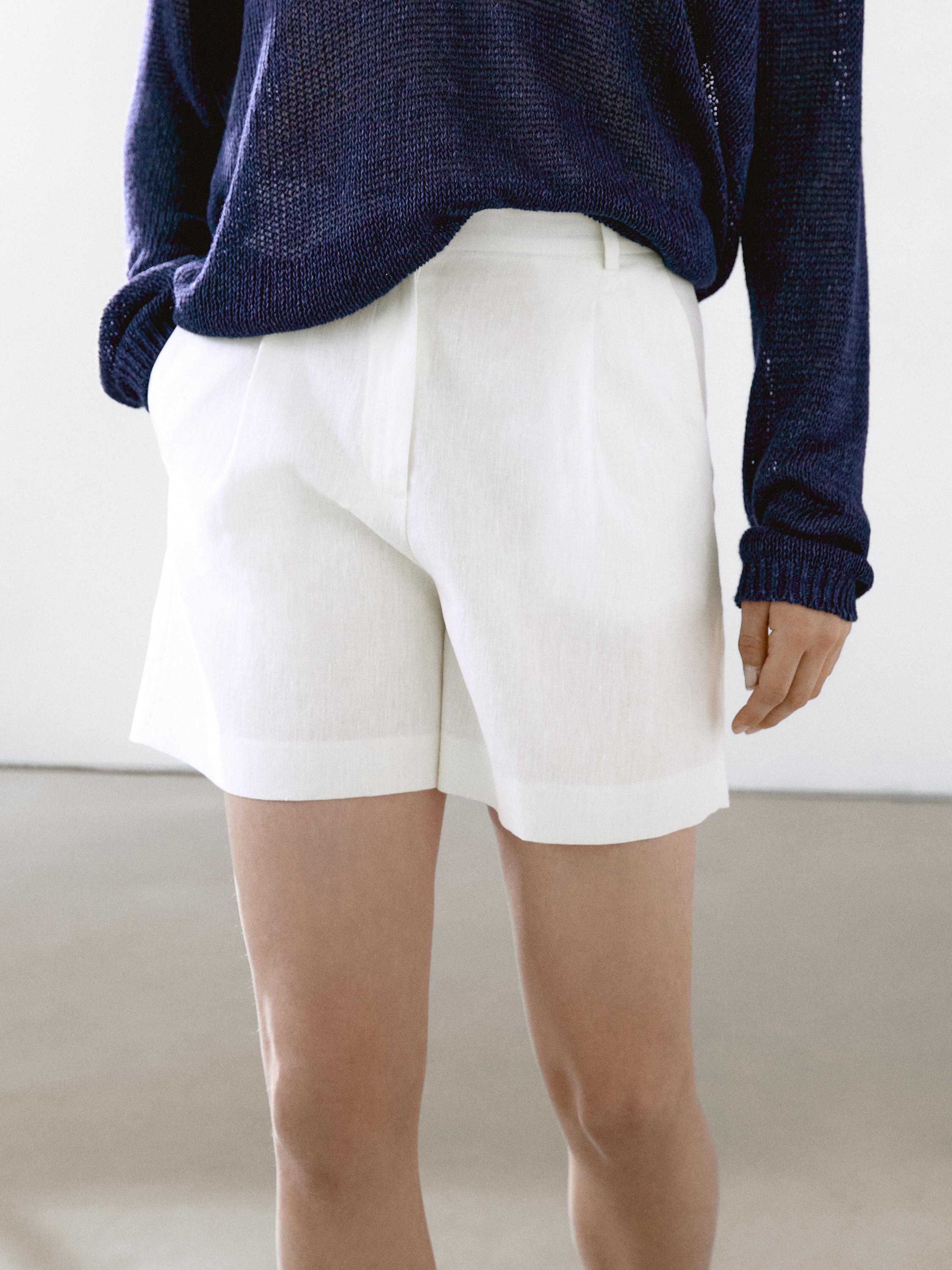 Linen blend darted waist Bermuda shorts