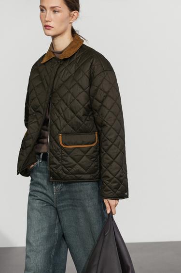 Padded short jacket with leather combination — DEEP BLUE 3