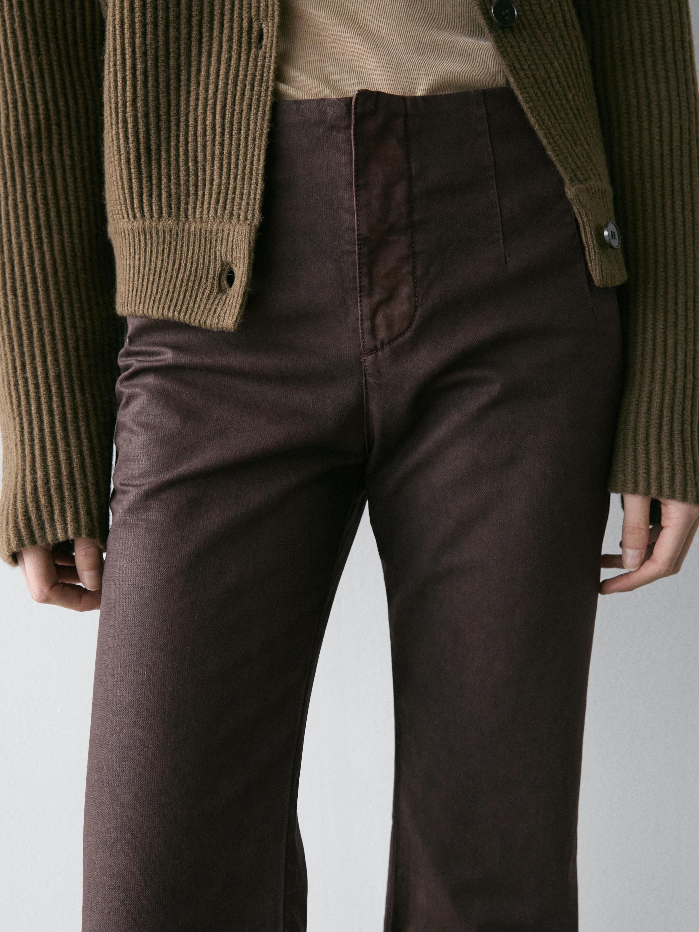 Waxed flare fit trousers — PURPLE
