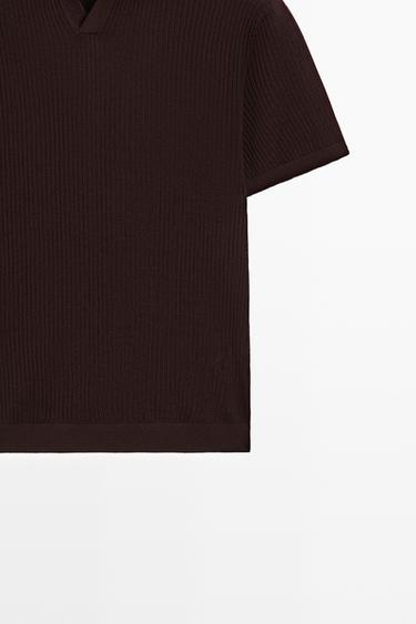 Wool blend short sleeve knit polo — MAROON 7