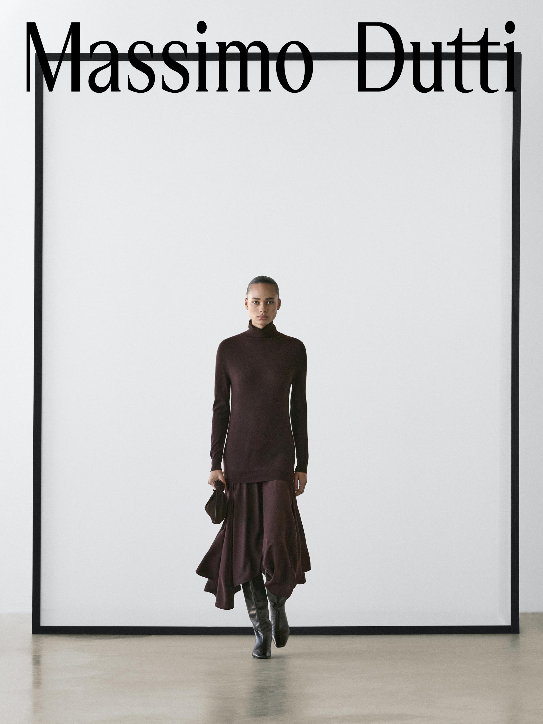 Wool blend knit dress with contrast detail — Chocolate