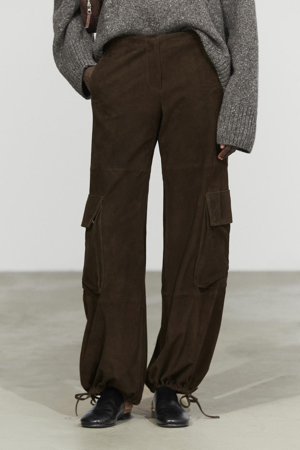 Cargo pants with Suede leather hem detail