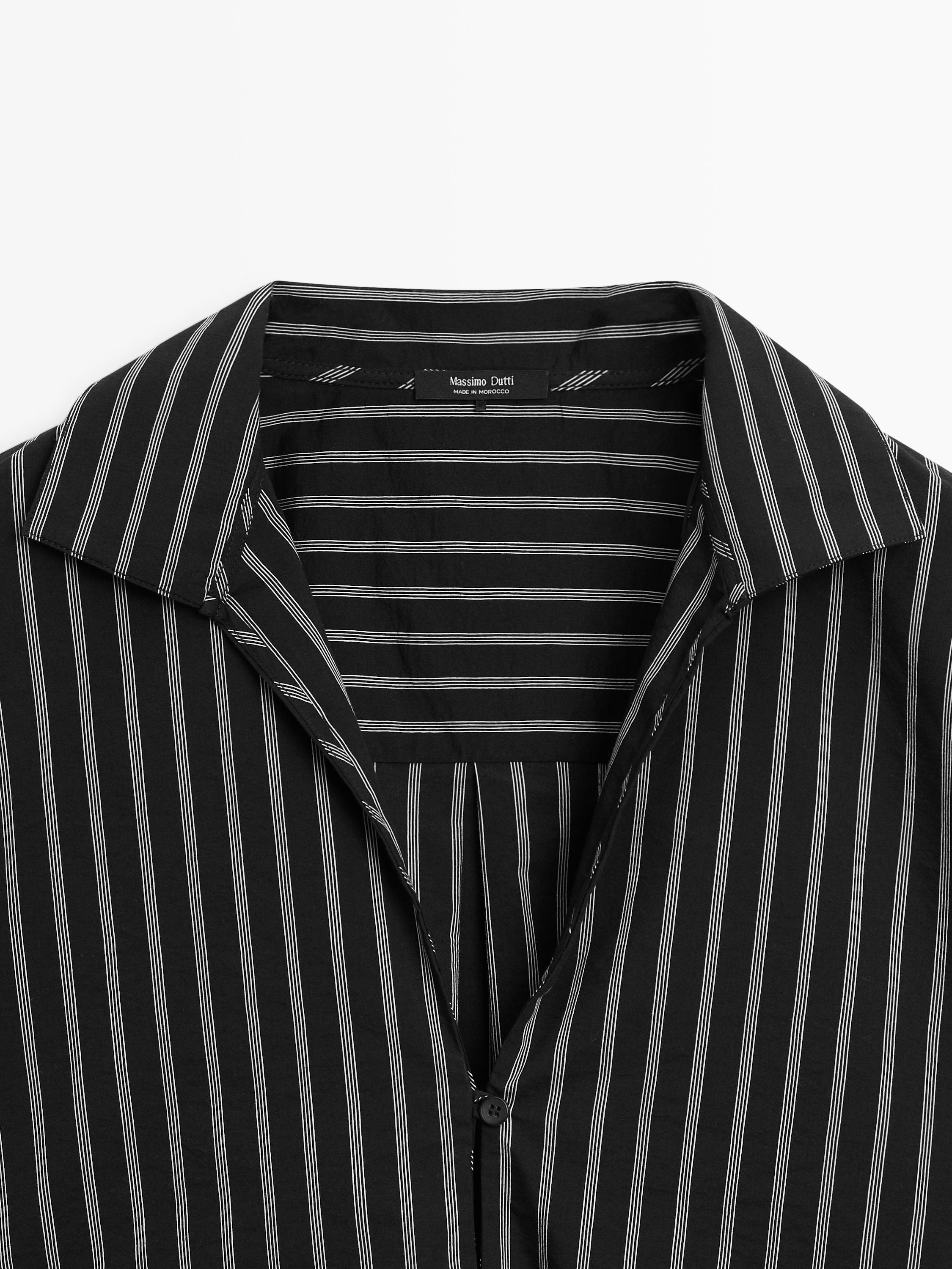 Striped cotton blend shirt — BLACK