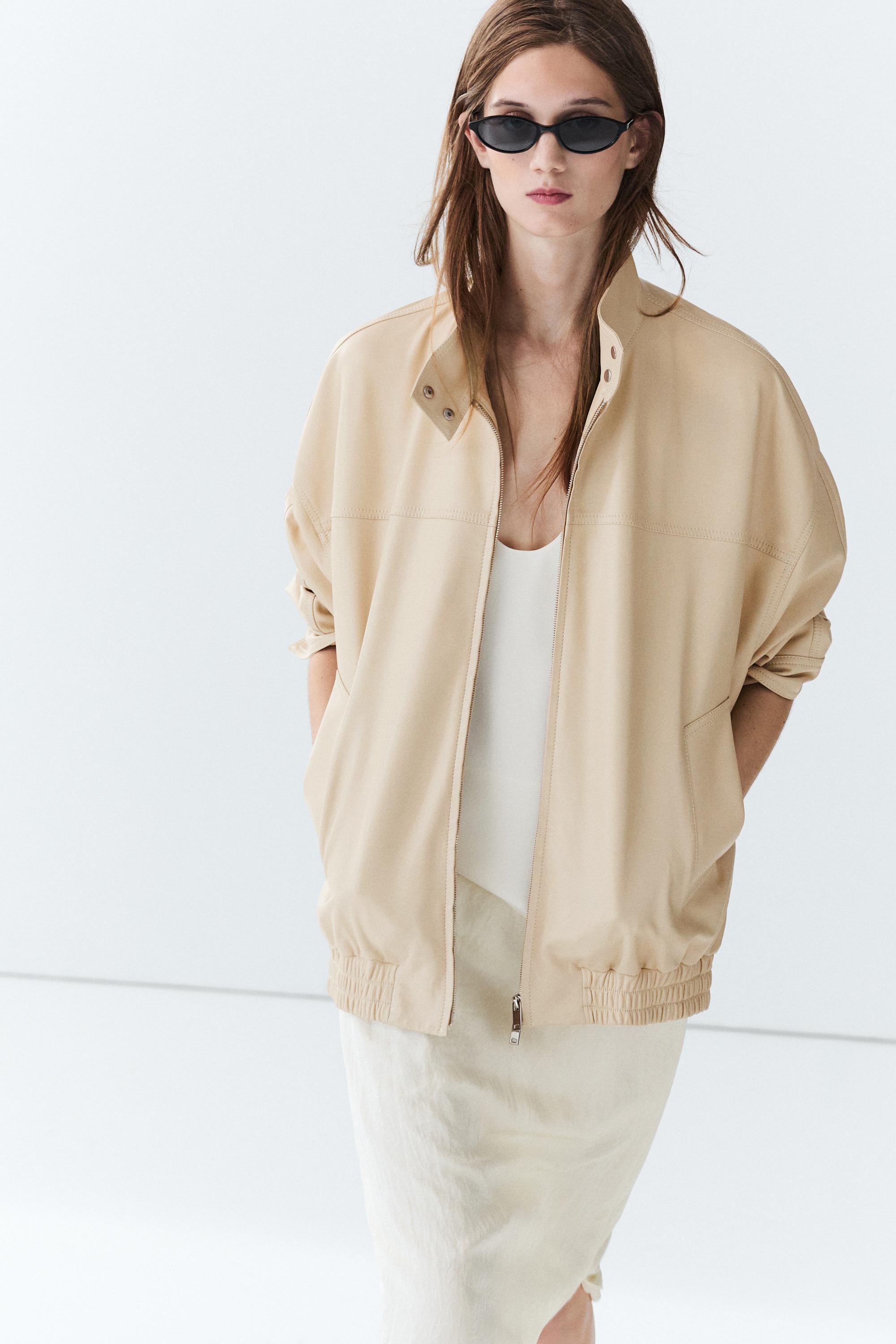 Elastic hem leather jacket — CREAM